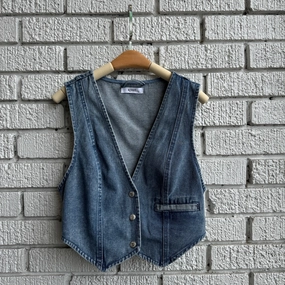 GOOD LUCK Denim Vest Comfort Cushion Neckline