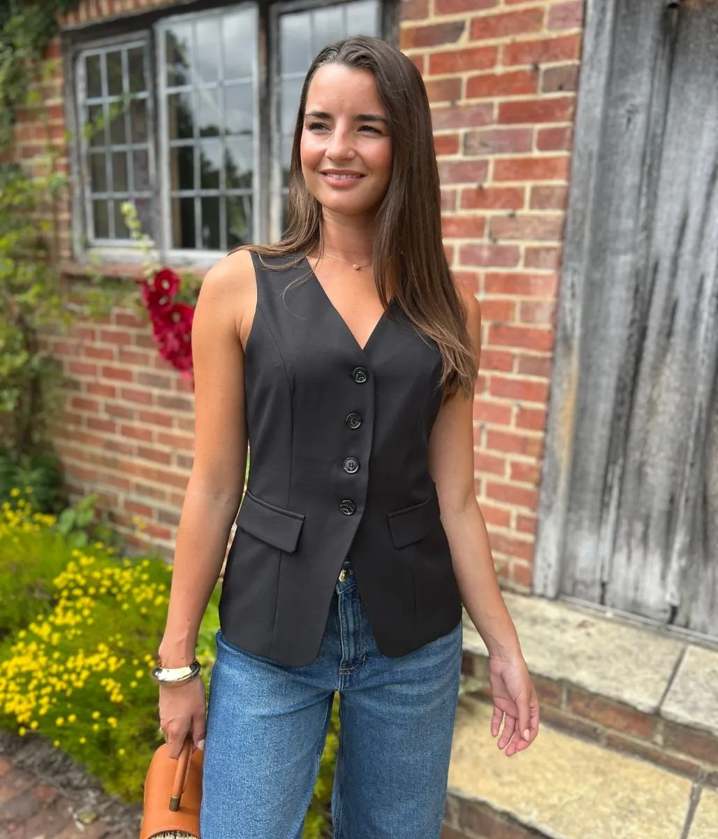 AbrasionFree Edging ReflectiveTrimDetails Black Longline Waistcoat