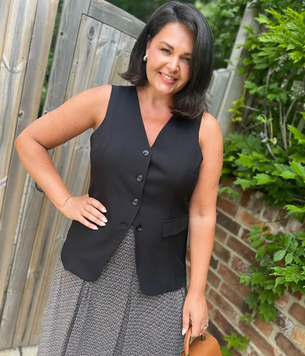 Black Longline Waistcoat retro look