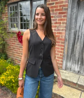 AbrasionFree Edging ReflectiveTrimDetails Black Longline Waistcoat