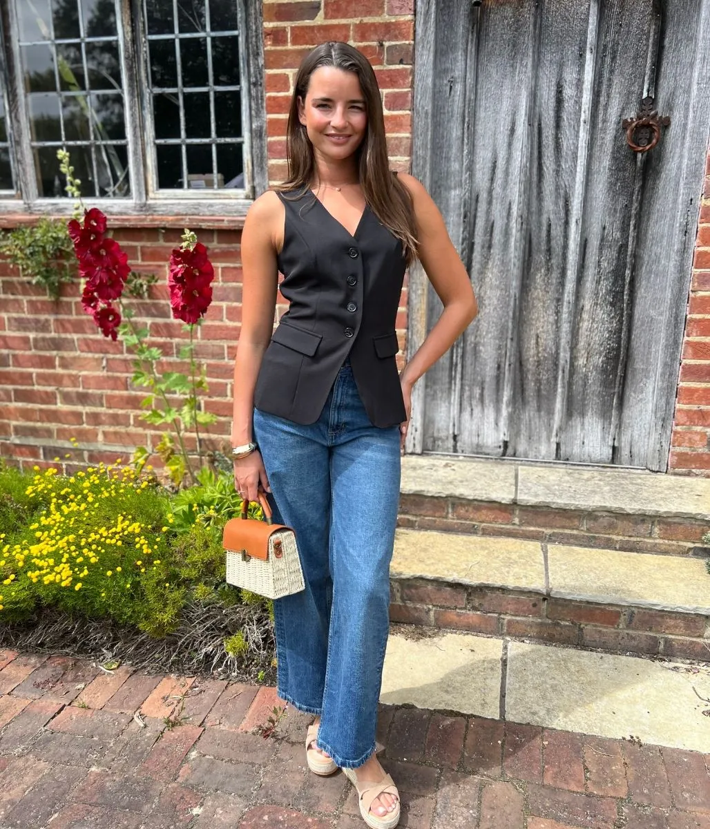 Black Longline Waistcoat slim fit High-Waisted Pants