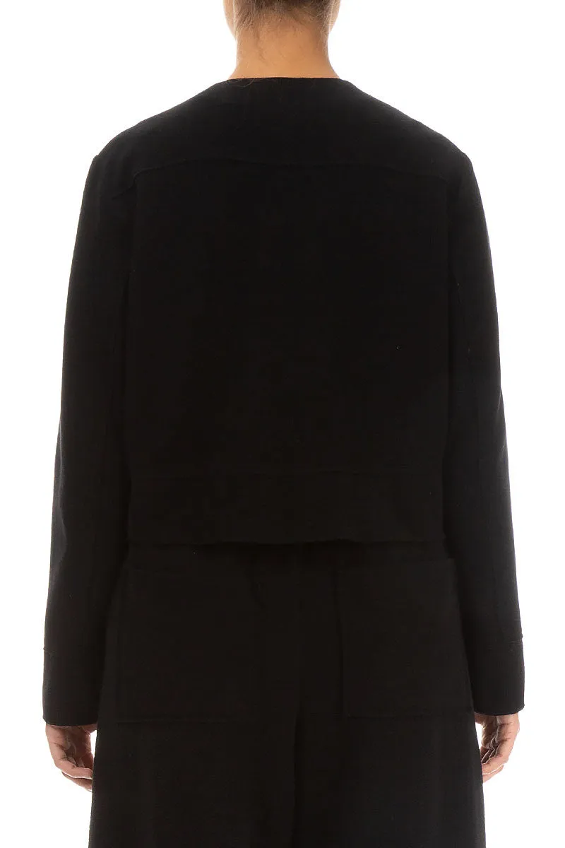 Short Tie Front Black Cotton Jersey Jacket Laser Cut Airflow Vents