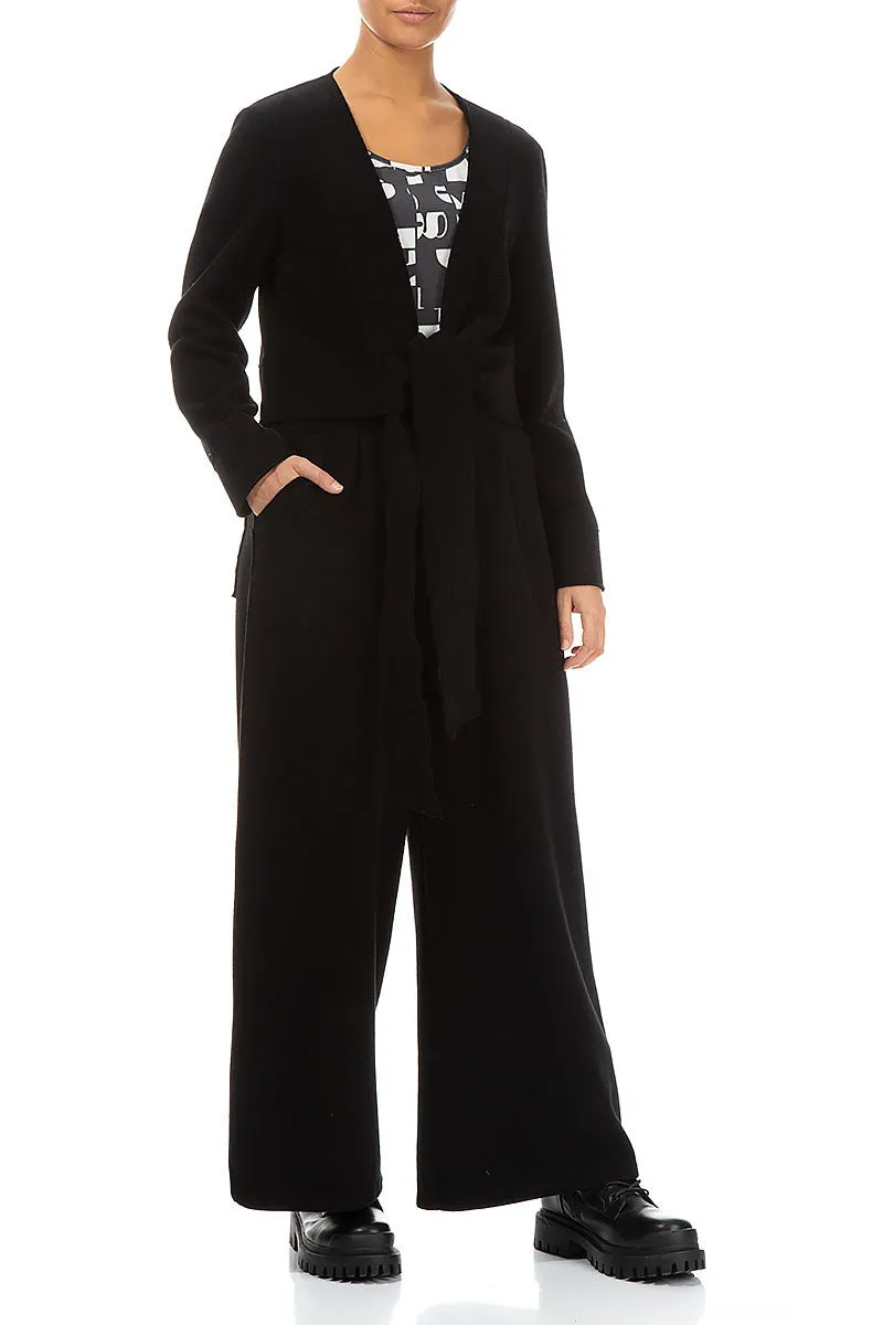 Short Tie Front Black Cotton Jersey Jacket SoftInnerLayer Crisp Weather Fit