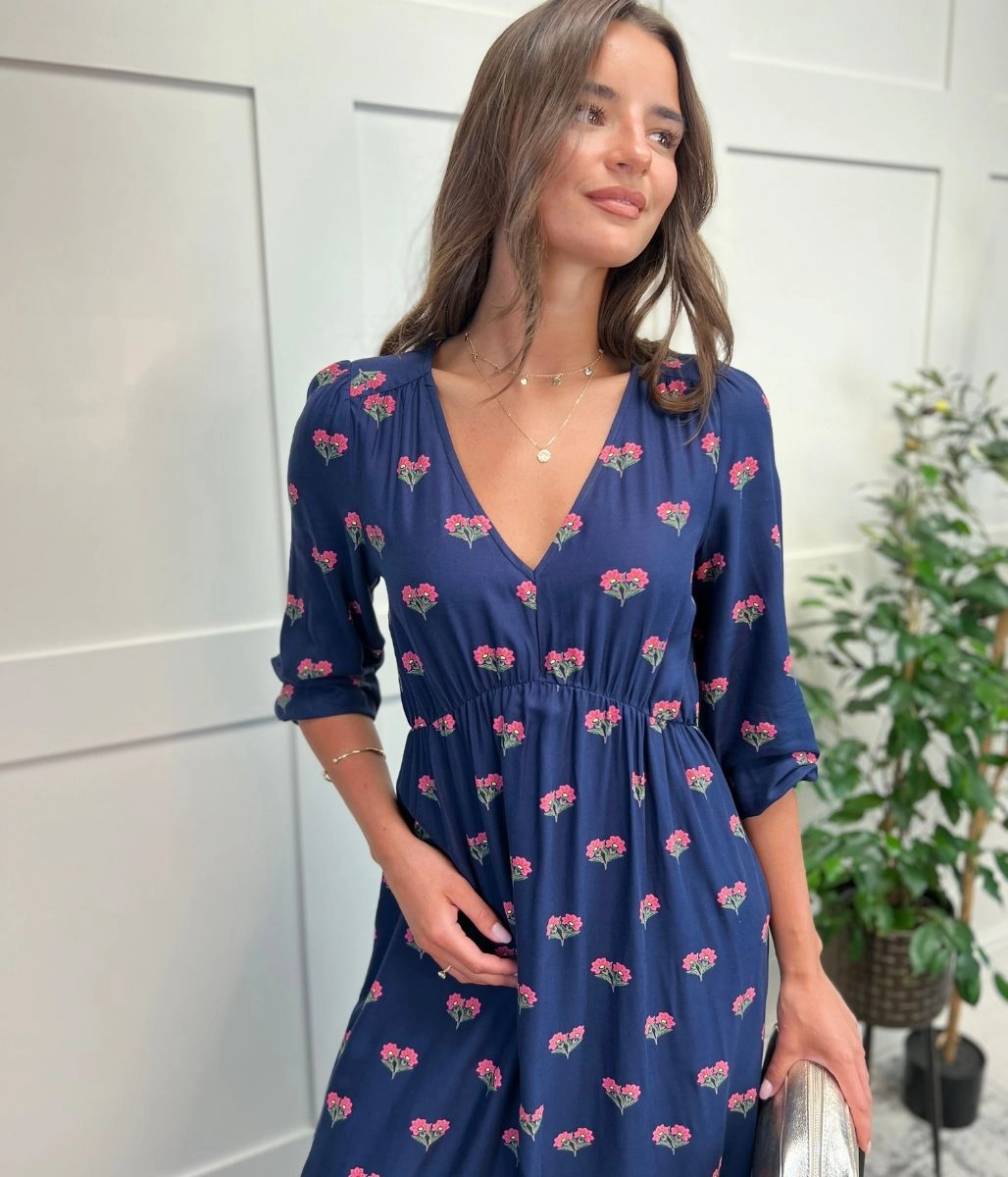 Navy Sienna Floral Midi Dress Urban Minimalism Countryside-Style