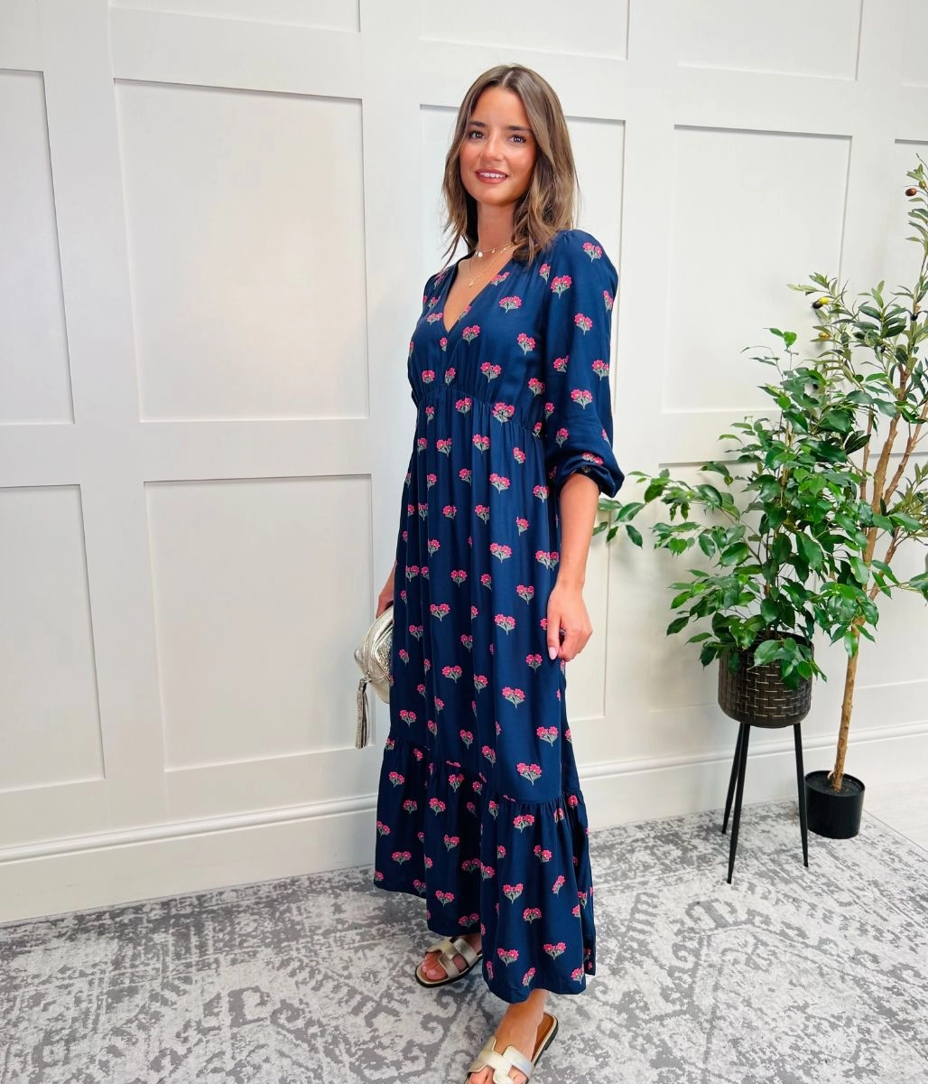 Navy Sienna Floral Midi Dress Light Rhythm