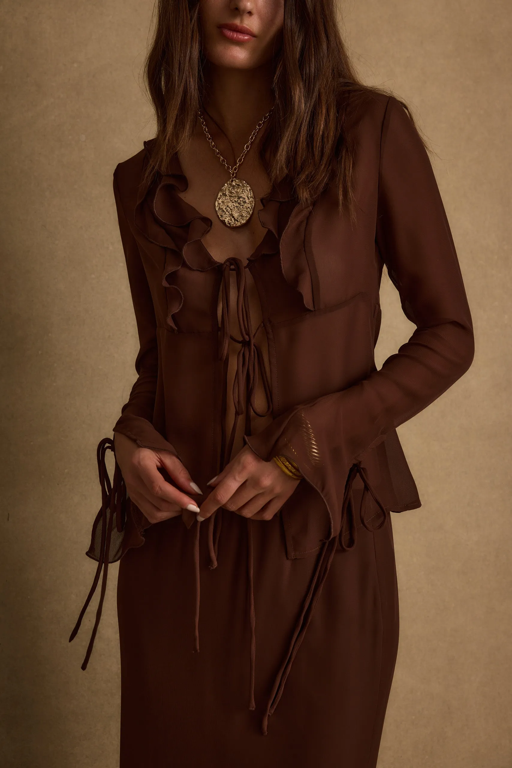 Layla Mocha Long Sleeve Top AntiPill Finish Reinforced Shoulders