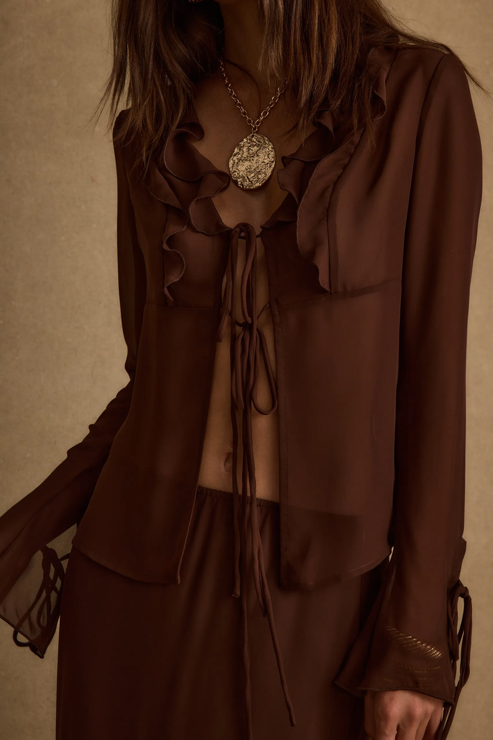 Layla Mocha Long Sleeve Top Non Restrictive Collar