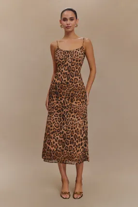 All-Day Comfort Wear Balloon-Sleeve Leanne Chiffon Midi Dress - Leopard Print