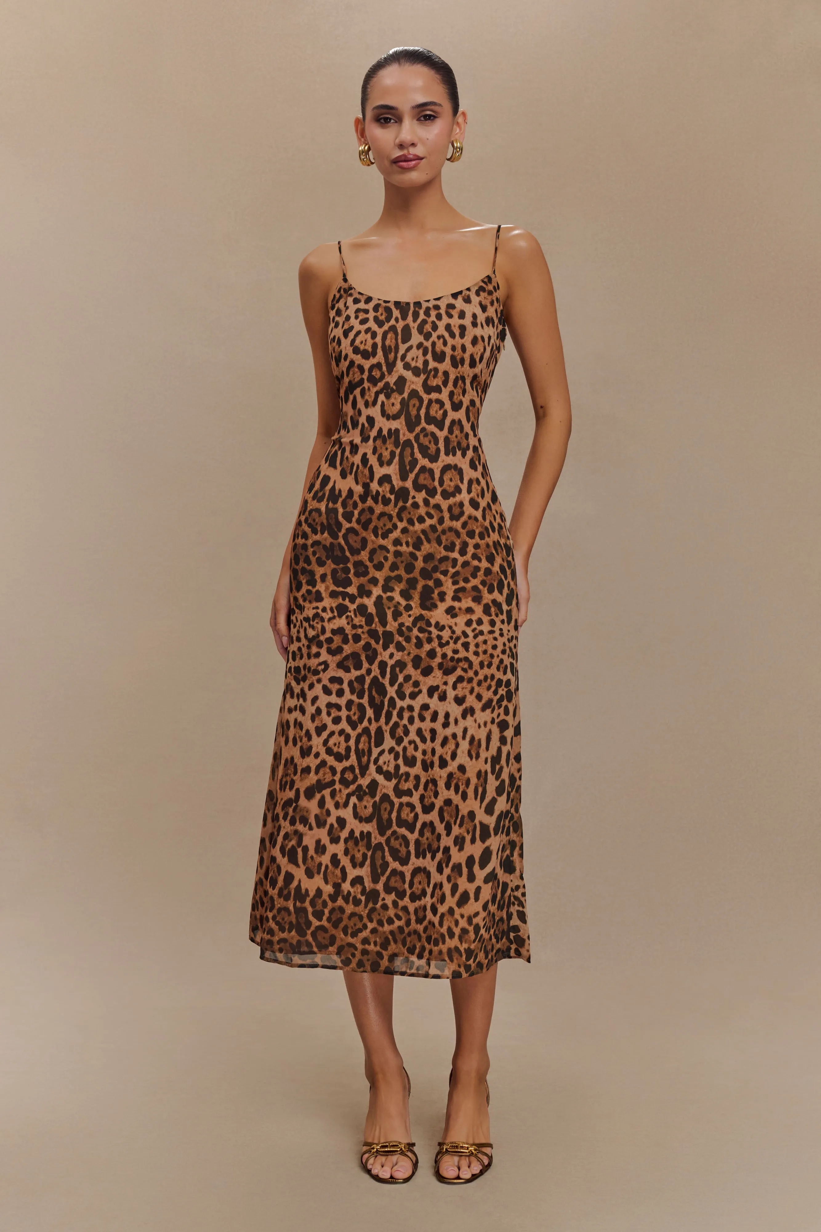 All-Day Comfort Wear Balloon-Sleeve Leanne Chiffon Midi Dress - Leopard Print