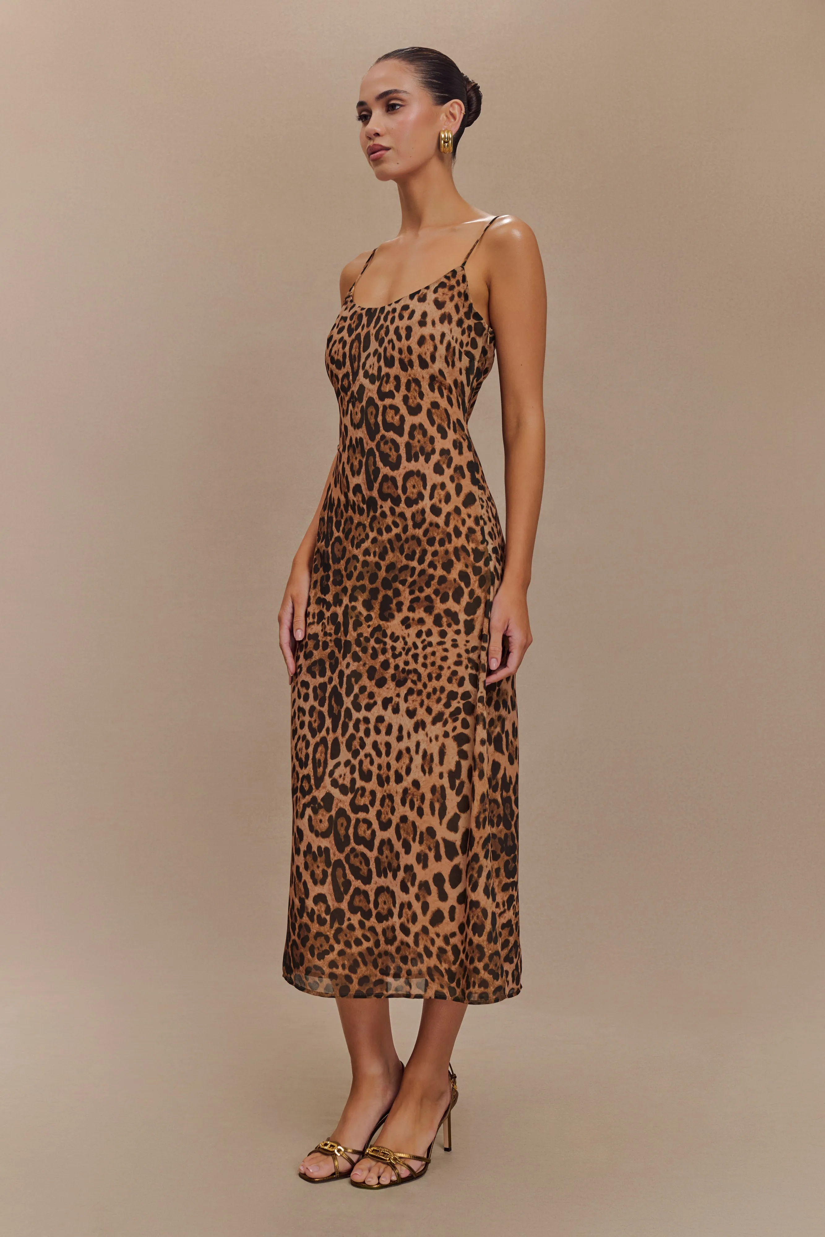Leanne Chiffon Midi Dress - Leopard Print Trendy Look Fitted Neat