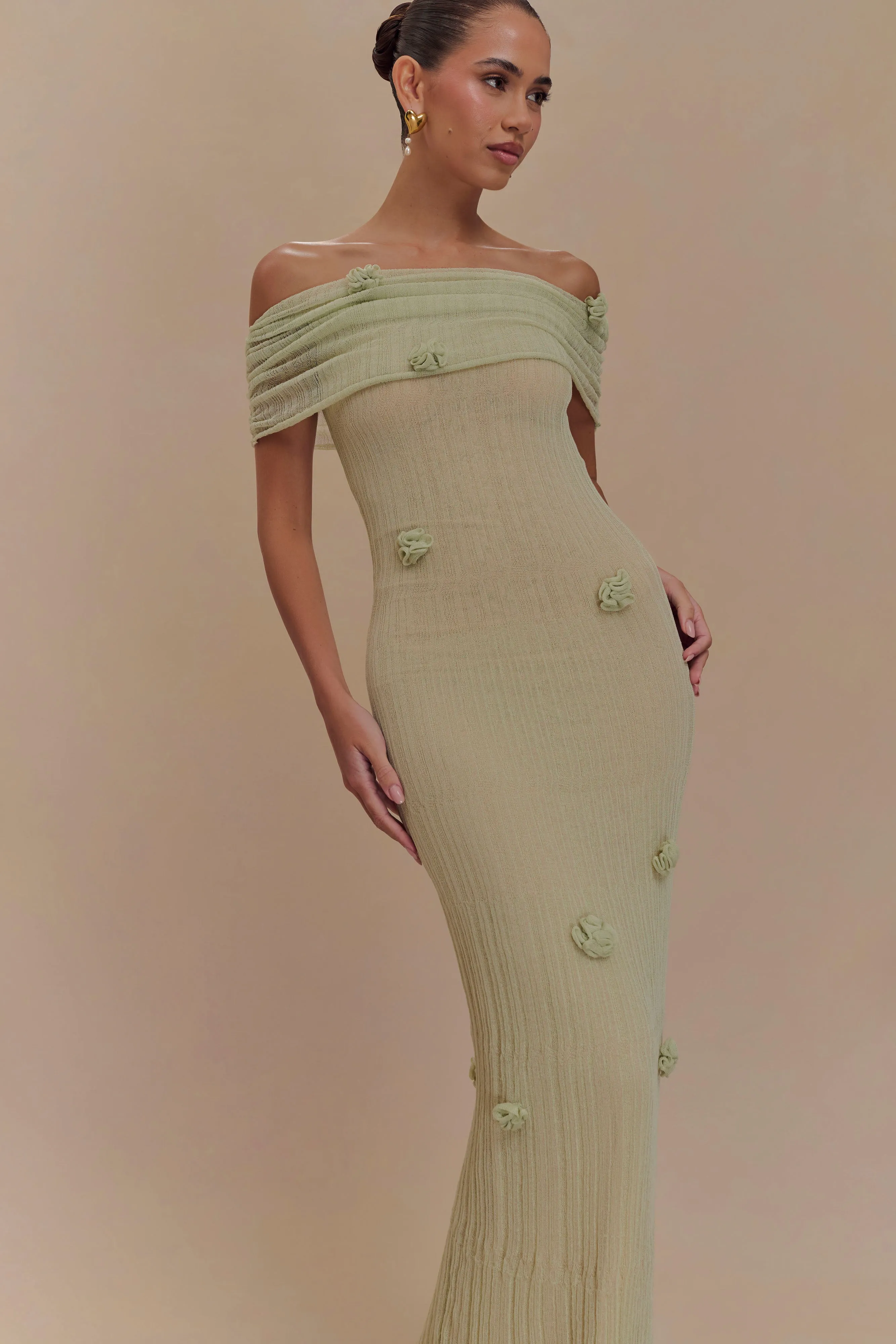 Seasonal Must-Have Brynn Orchid Knit Maxi Dress - Pastel Green