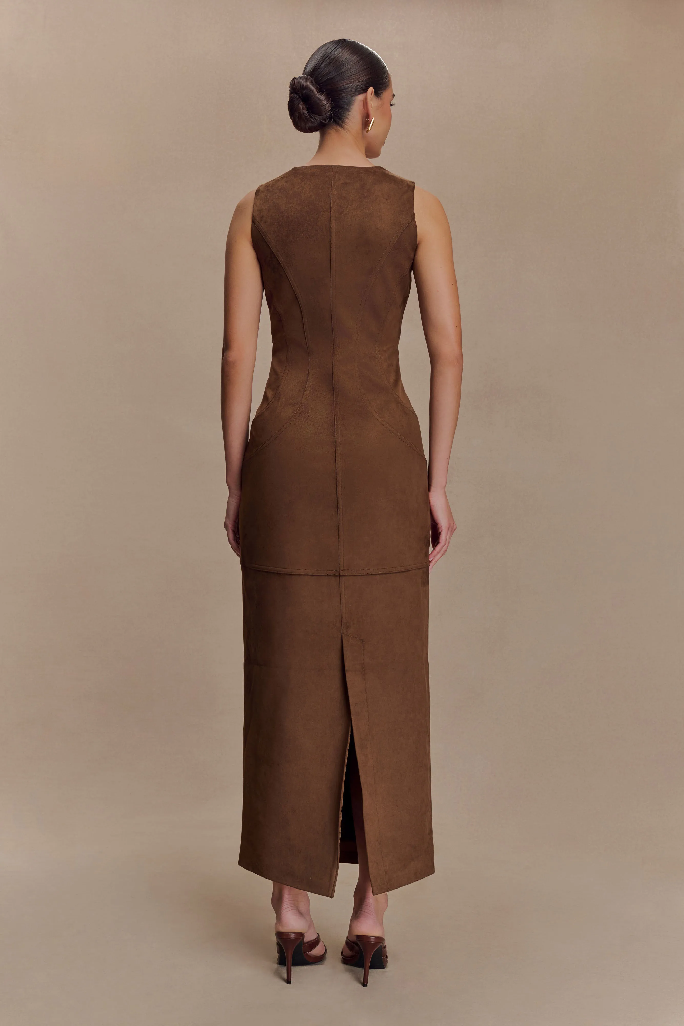 Season Ready Liam Faux Suede Maxi Dress - Dark Chocolate