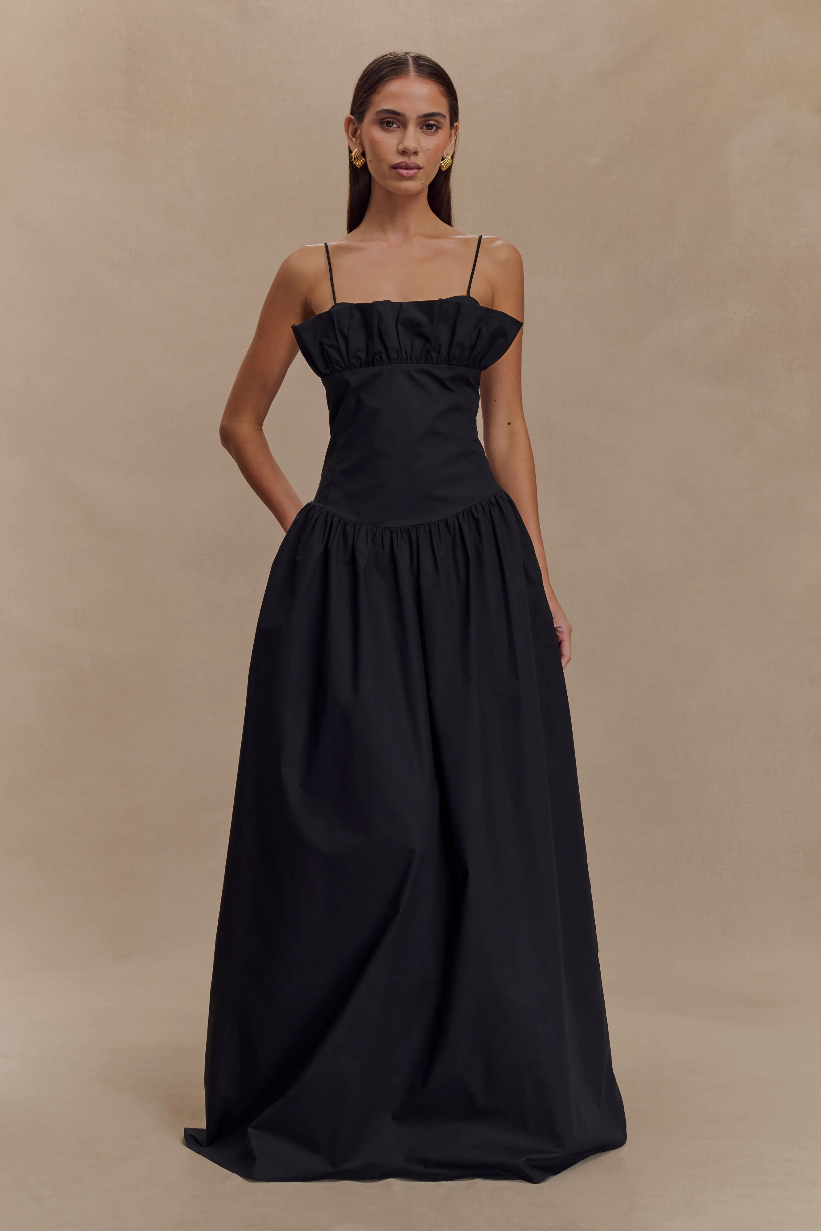 Flattering Style Fit Janis Cotton Frill Maxi Dress - Black