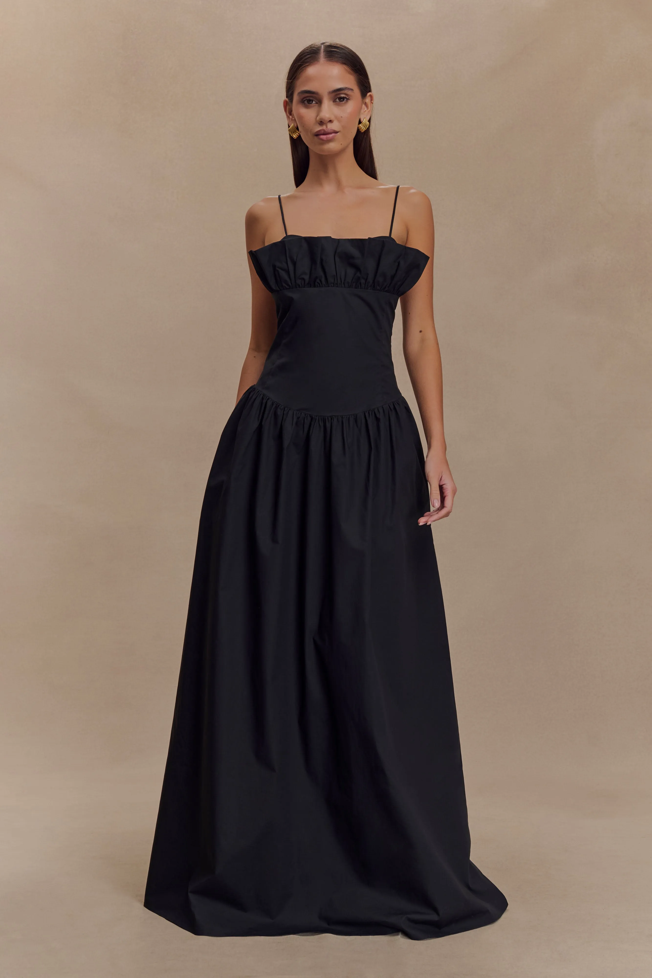 Janis Cotton Frill Maxi Dress - Black Summer Ease