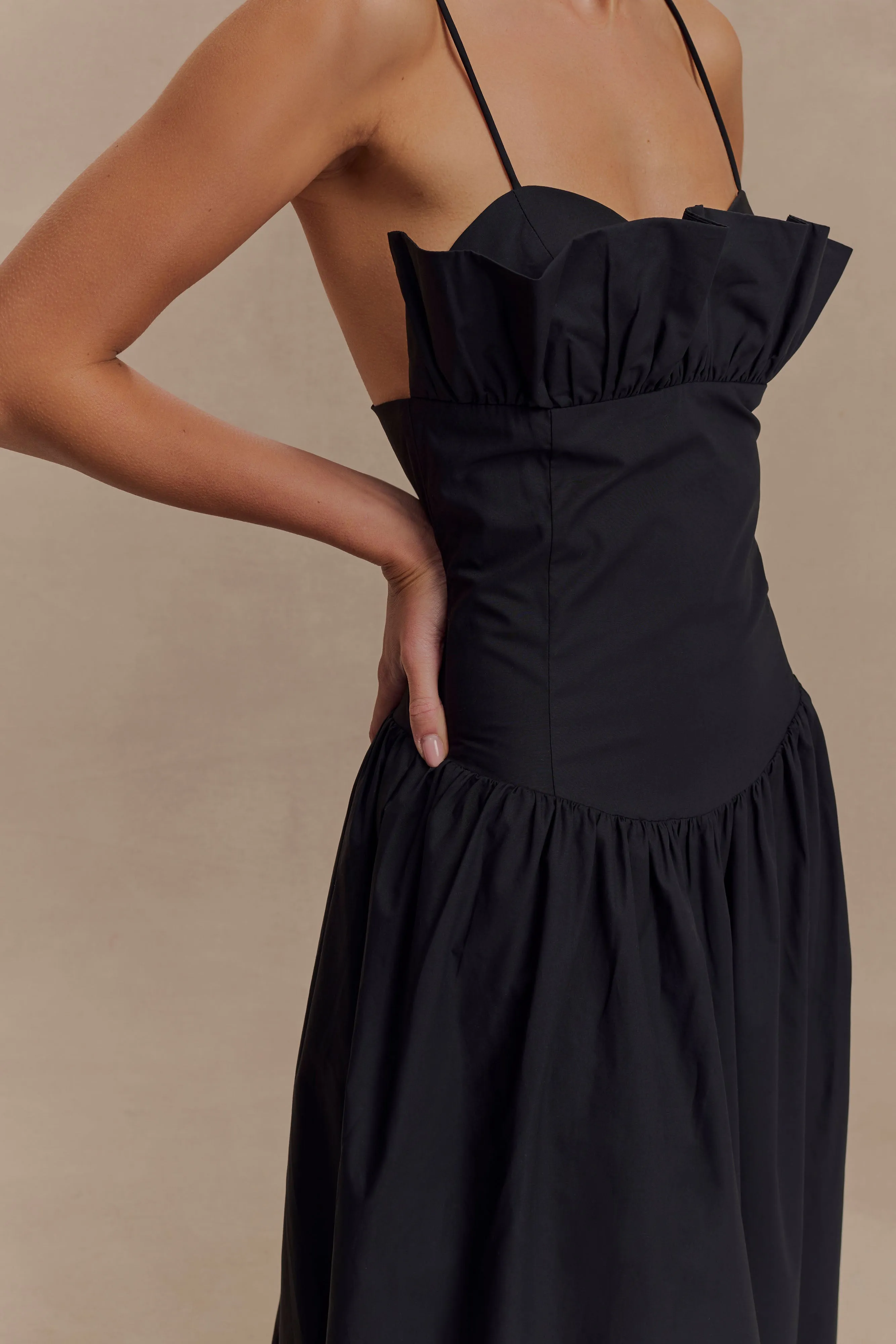 Janis Cotton Frill Maxi Dress - Black Multi Season Versatile occasion dress