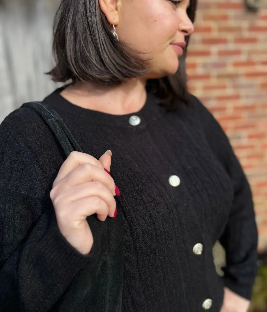 Black Cable Knit Classic Cardigan Snuggle Comfort
