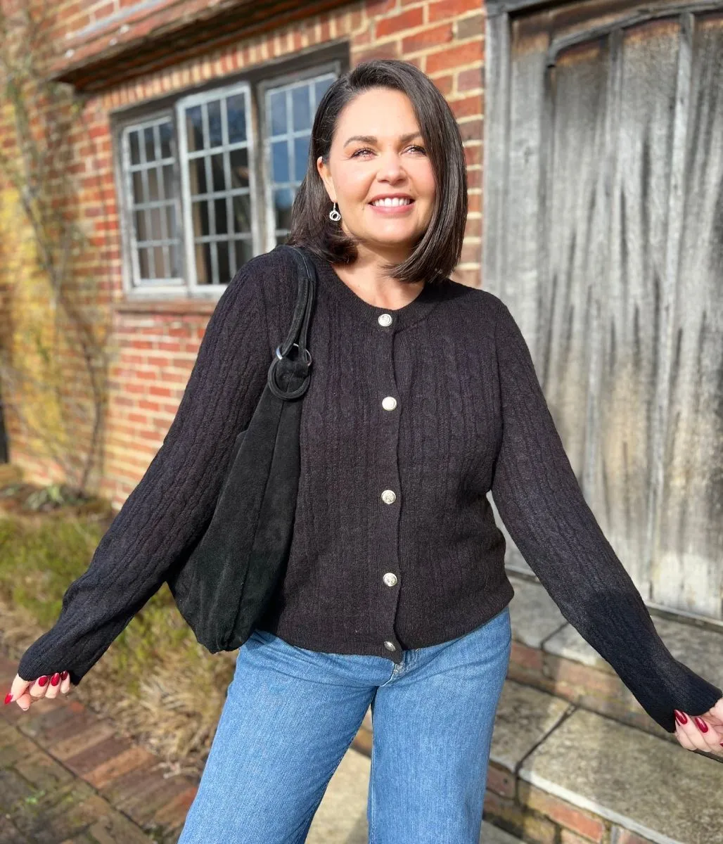 Black Cable Knit Classic Cardigan Classic Knitwear