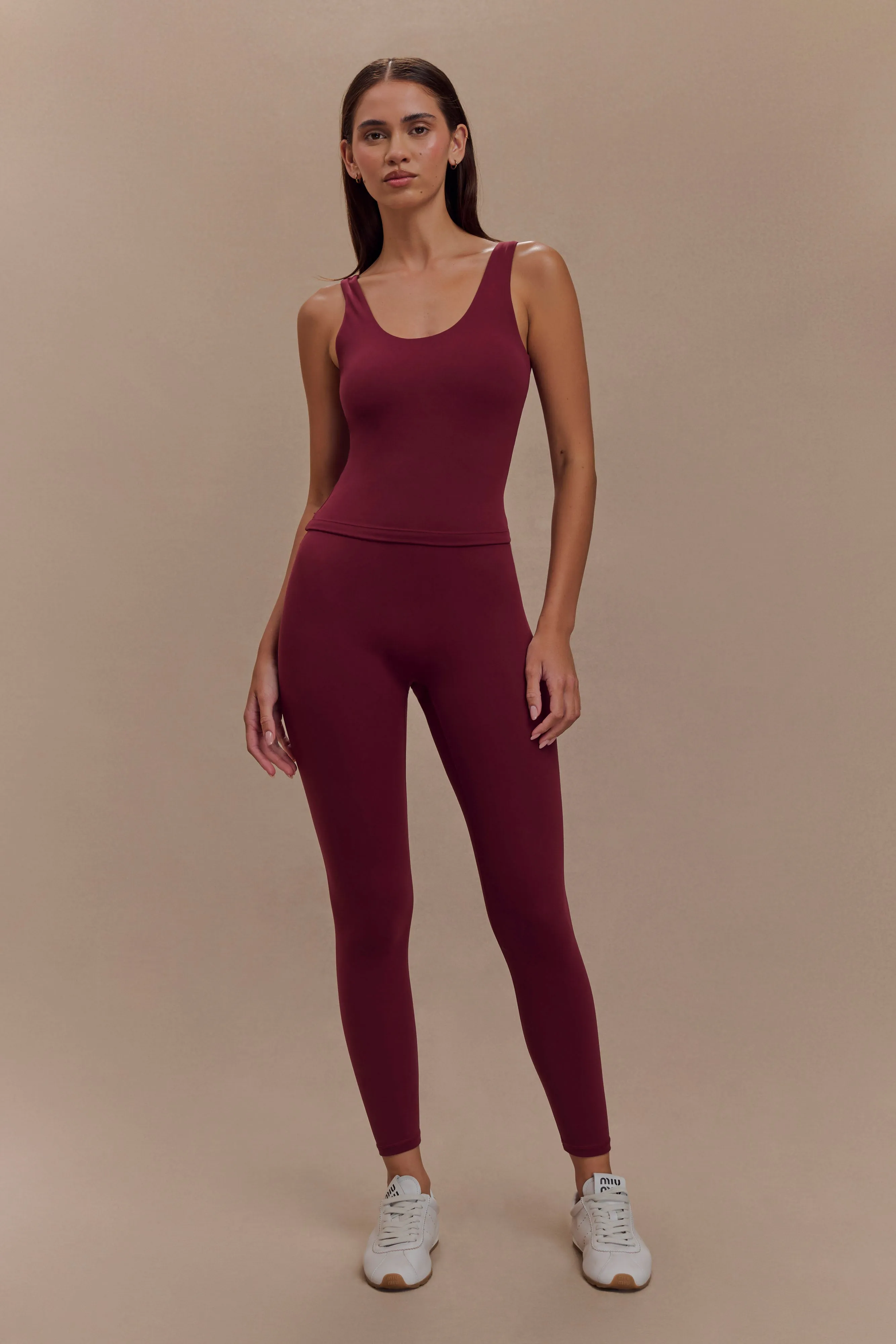Callie Active Leggings - Burgundy Embroidered Detail Seamless Waist Technology