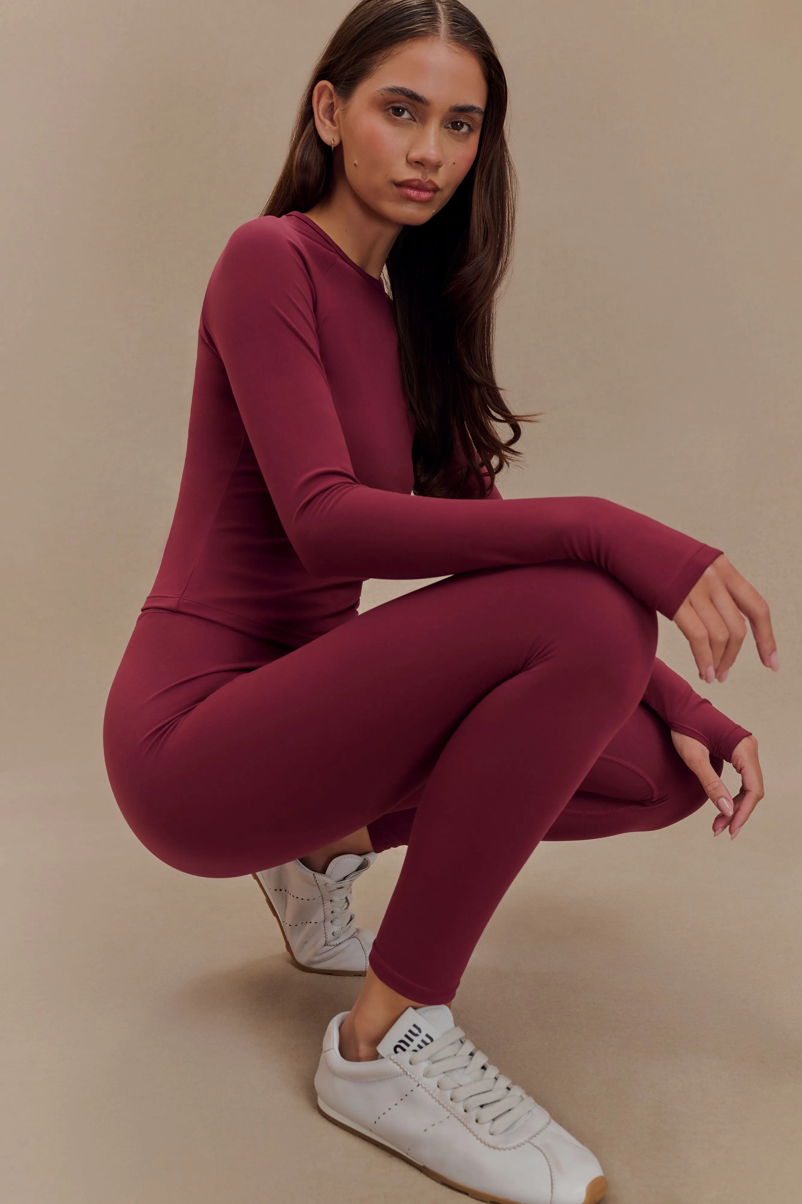 sport chic Wrinkle Free Fabric Callie Active Leggings - Burgundy