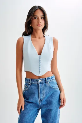 Keely Cotton Sleeveless Top - Sky Blue Unstructured Silhouette