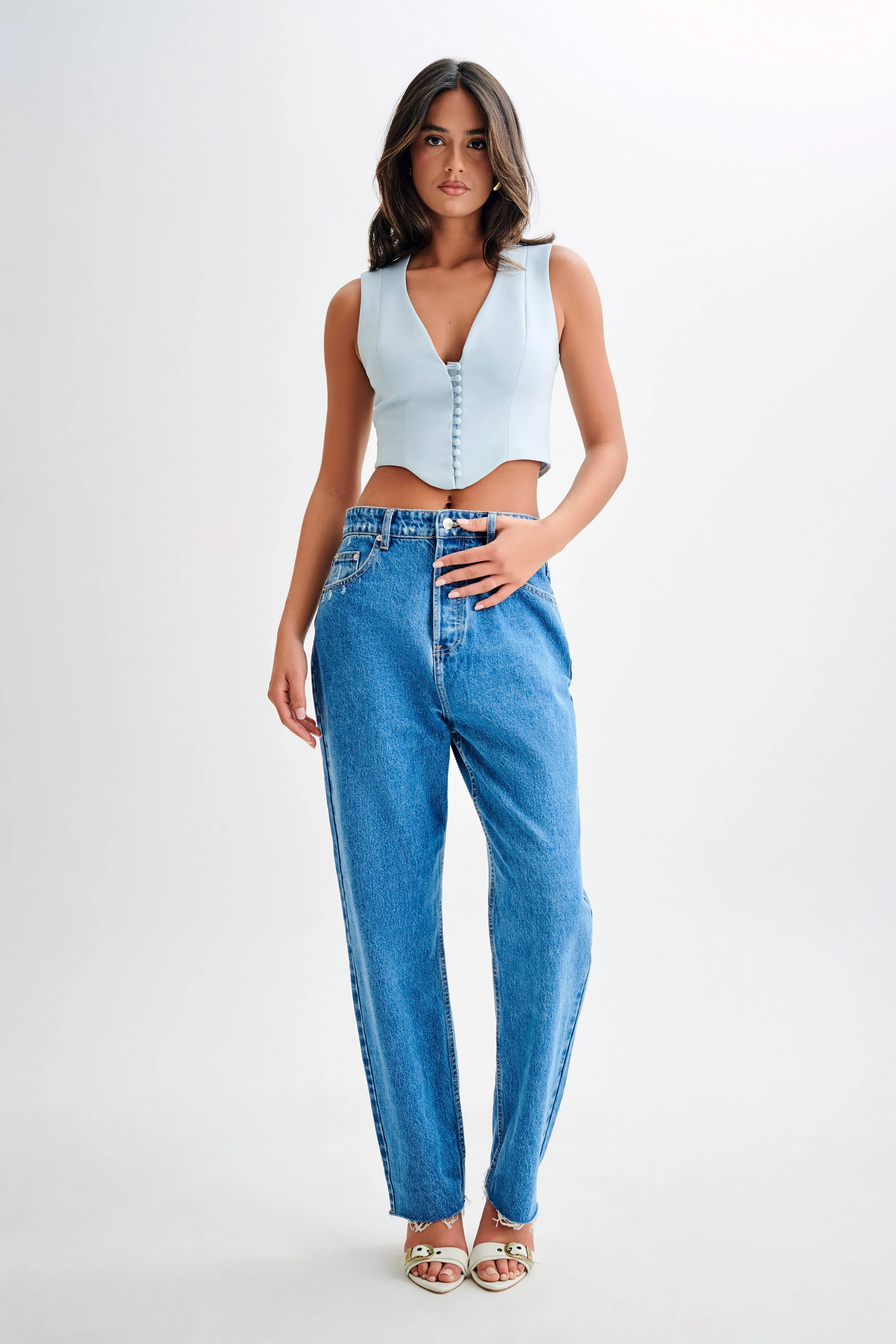 Keely Cotton Sleeveless Top - Sky Blue High Density Knit Water Repellent Coating