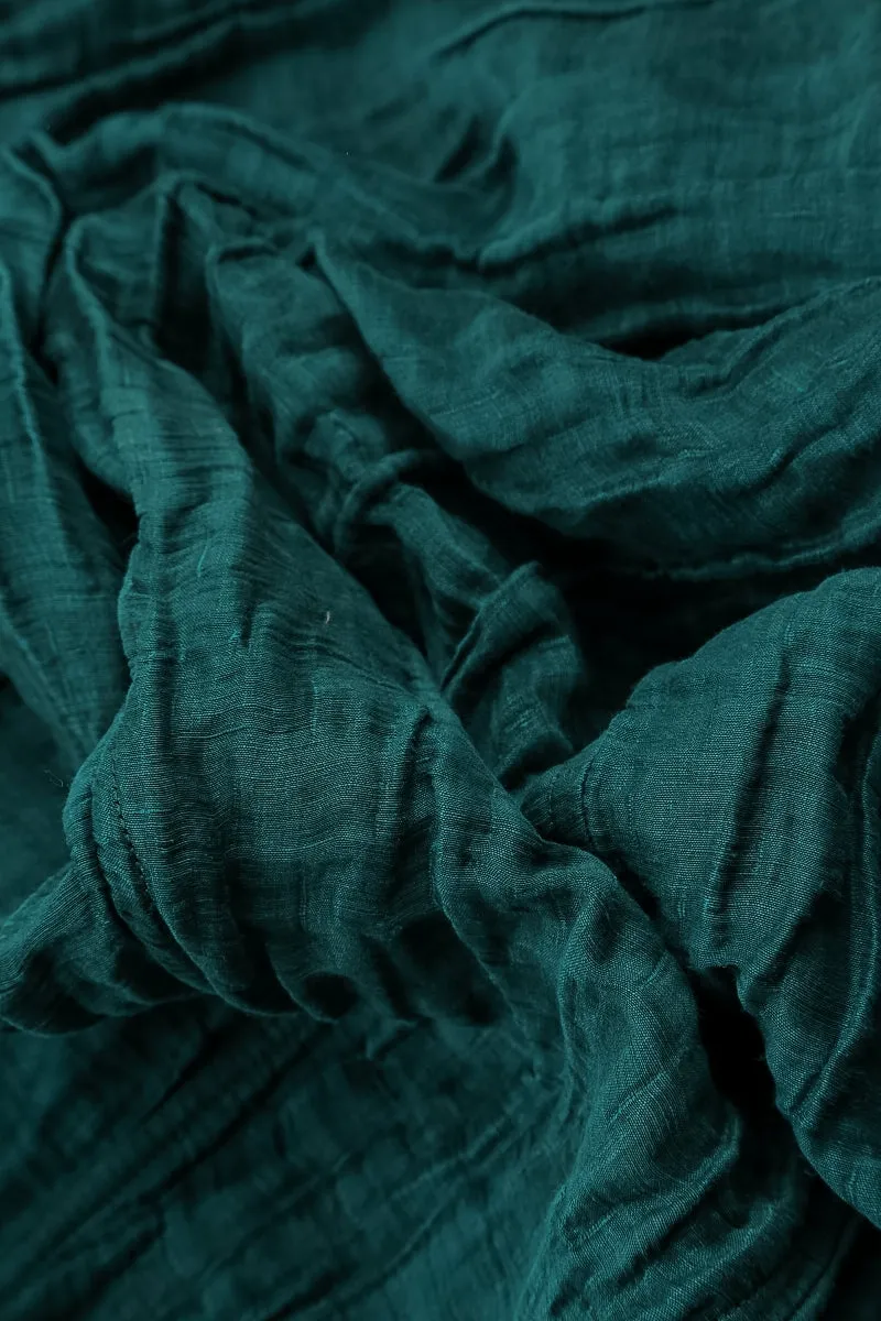 Balloon Shape Crinkled Peacock Silk Linen Skirt Collaboration Piece Playful Vibe