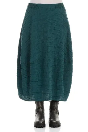 Balloon Shape Crinkled Peacock Silk Linen Skirt Crisscross Back