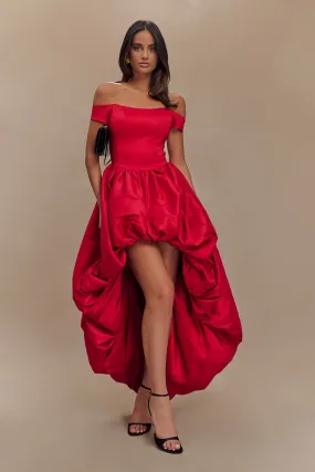 Panelled-Design Layered Volume Amelia Bubble Maxi Dress - Ruby Red
