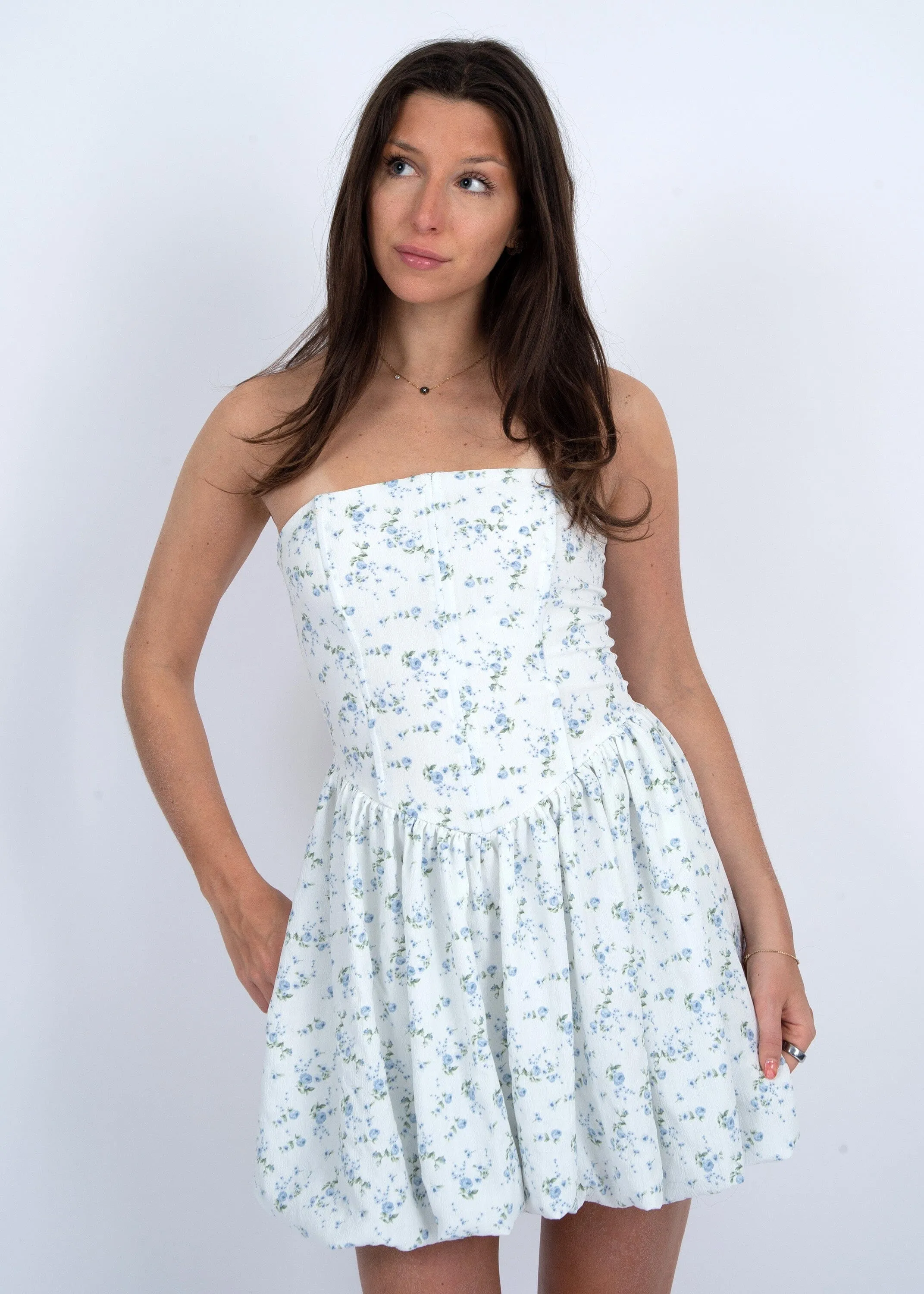 BUSTIER DRESS (PALE BLUE) Satin Fabric