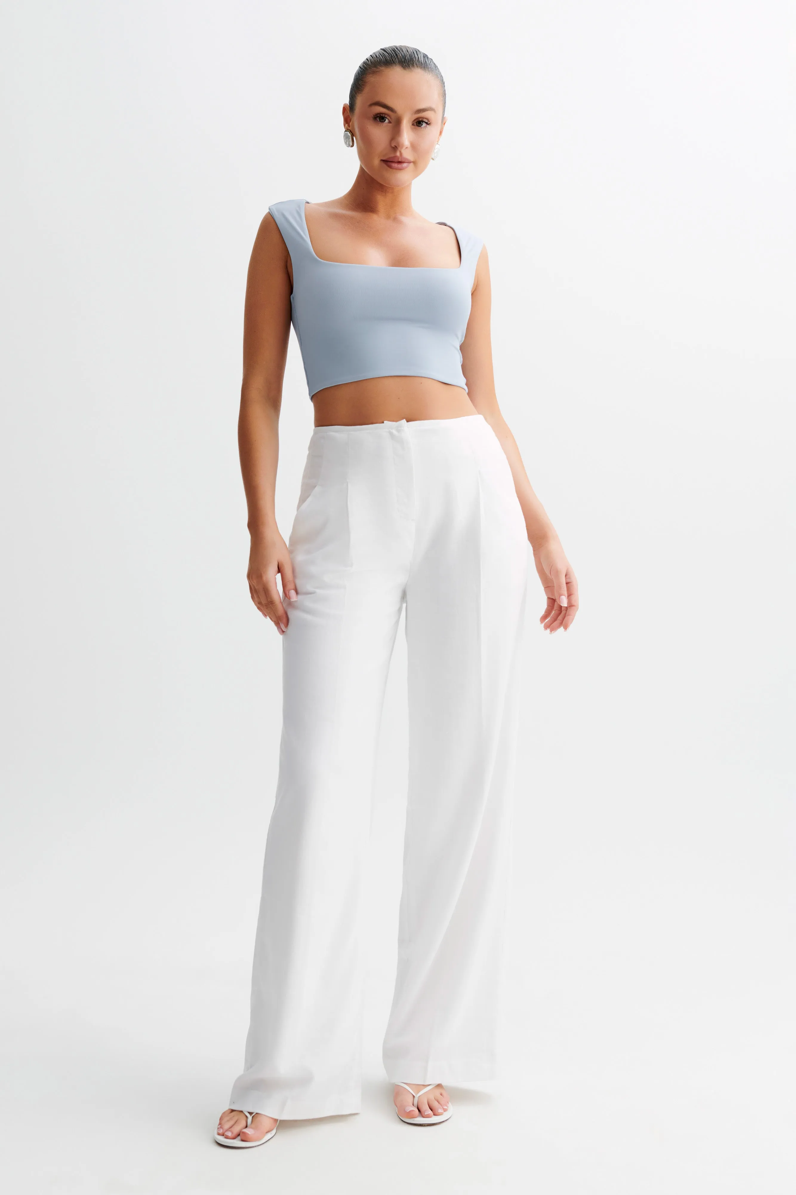 Linley Recycled Nylon Cropped Top - Dusty Blue Hypoallergenic fabric Roll Up Sleeve System