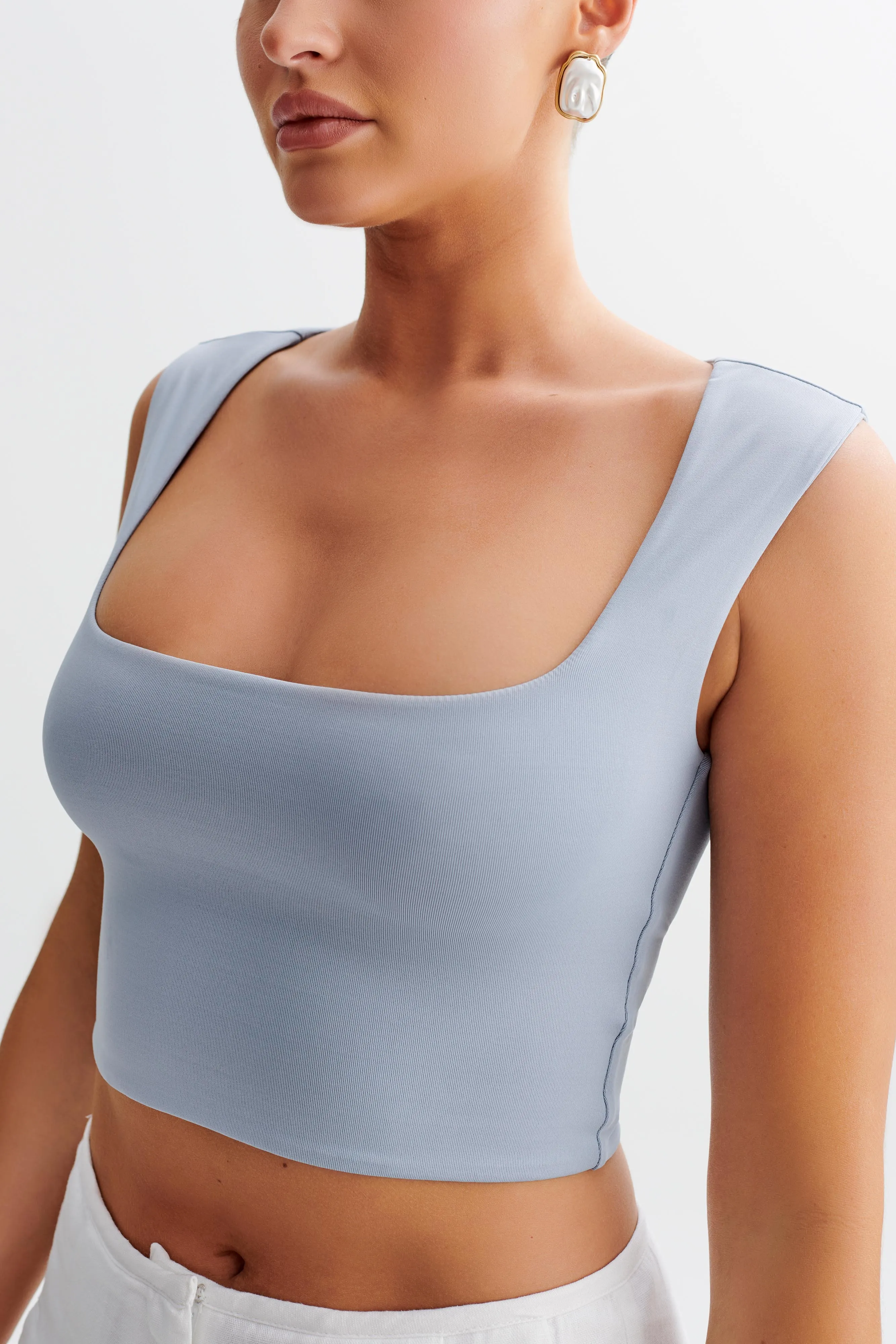 Linley Recycled Nylon Cropped Top - Dusty Blue ThermalRegulating Fabric