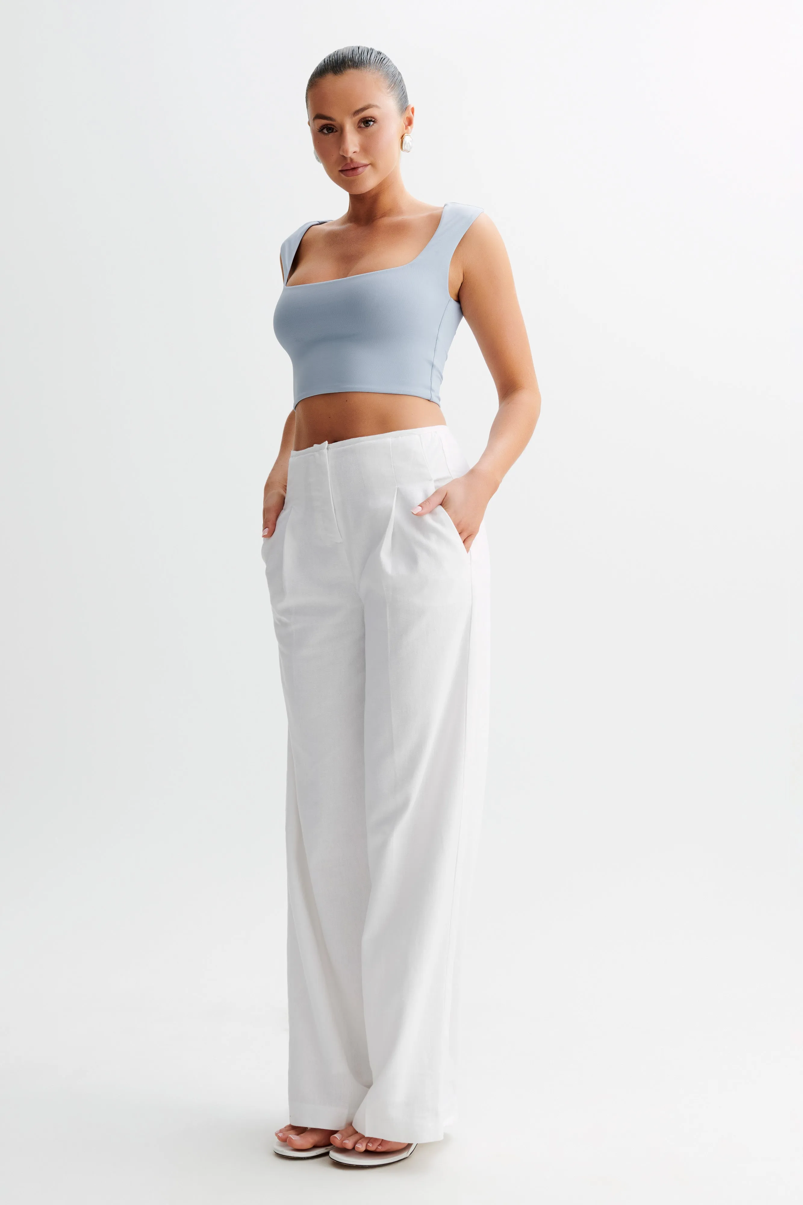 Colorfast Dye Method QuickDrySystem Linley Recycled Nylon Cropped Top - Dusty Blue