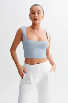 V-neck Shirt Linley Recycled Nylon Cropped Top - Dusty Blue