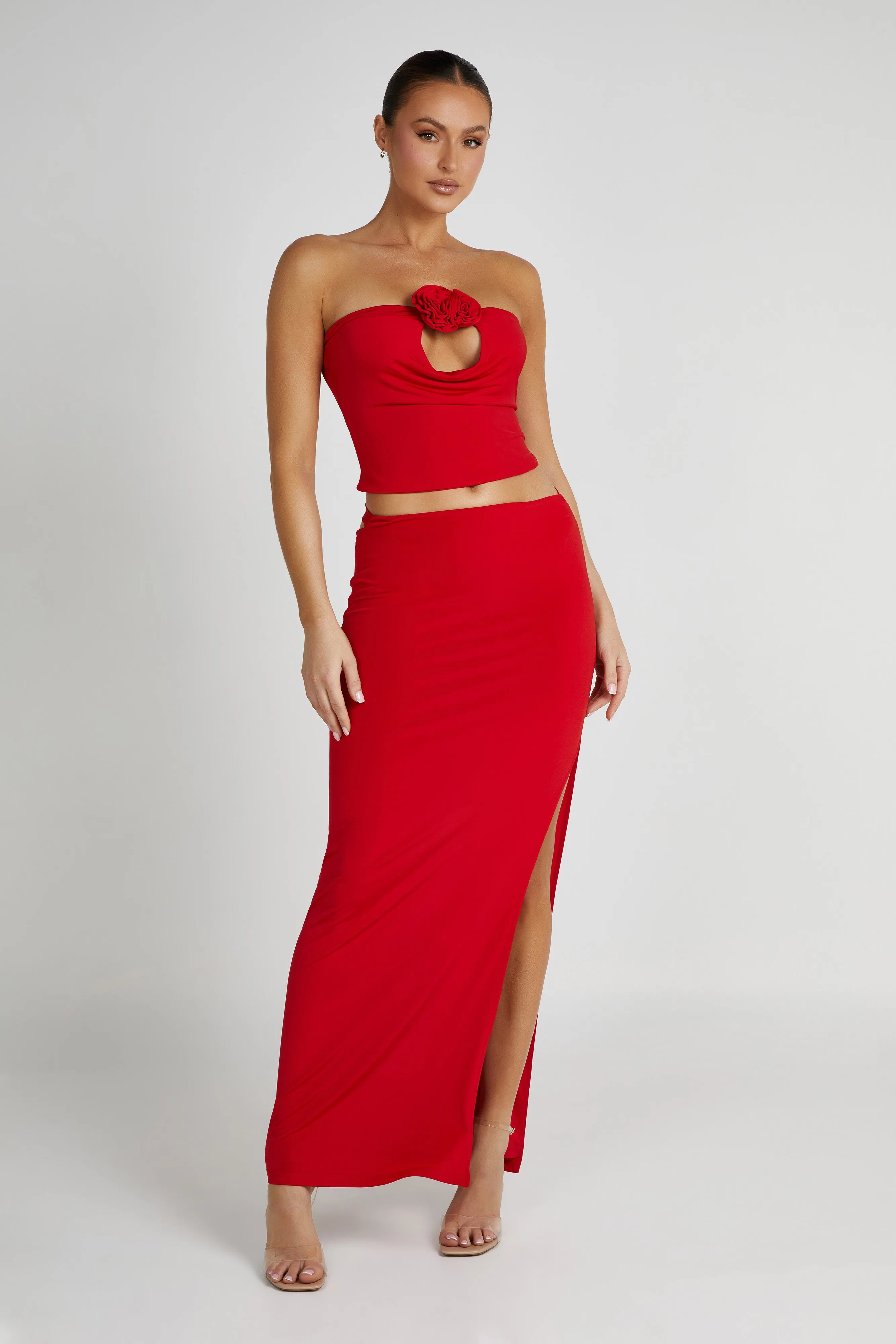 Jeanine Cowl Back Maxi Skirt - Red Outdoor Essentials AntiPillingFabric