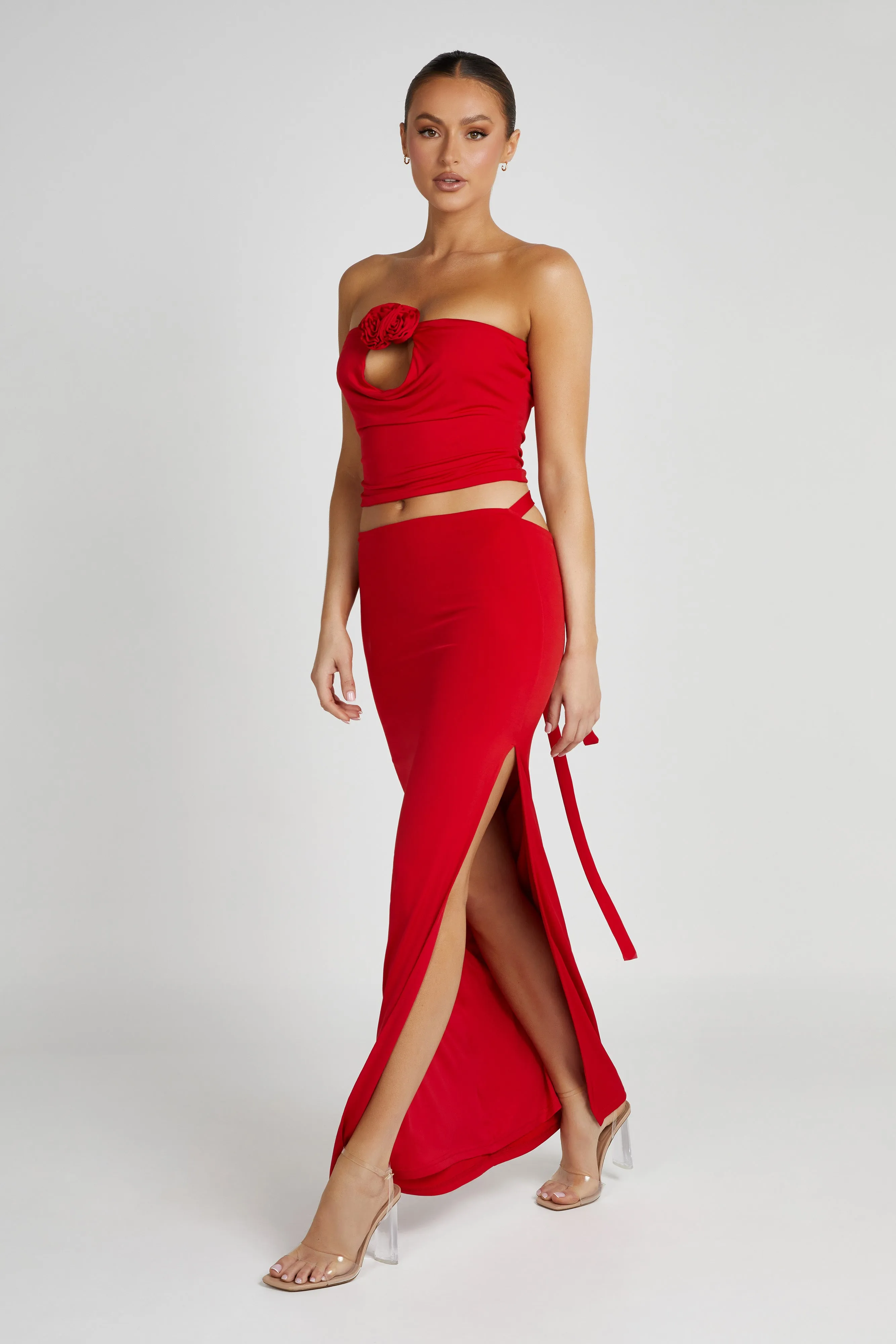 Jeanine Cowl Back Maxi Skirt - Red Quick-Dry Fabric Soft Wear