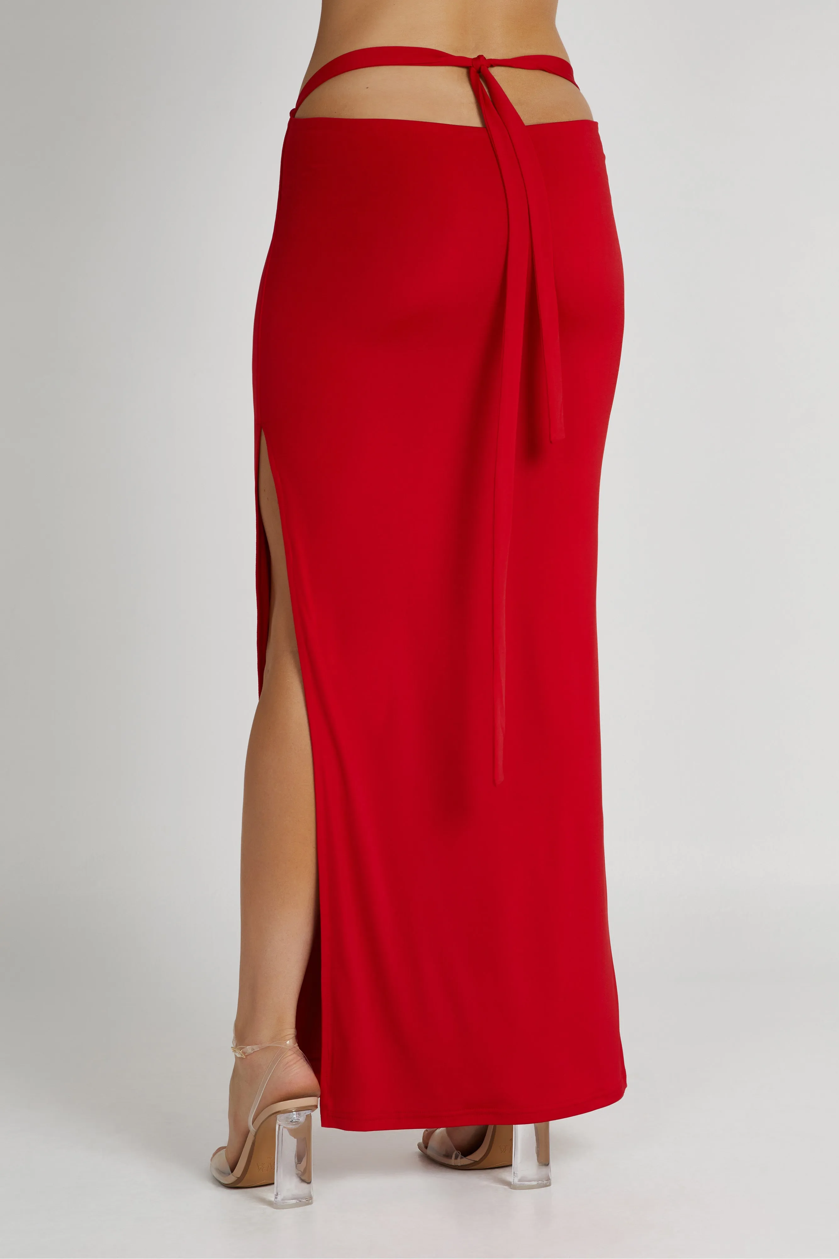 Jeanine Cowl Back Maxi Skirt - Red Travel Friendly RecycledMaterial
