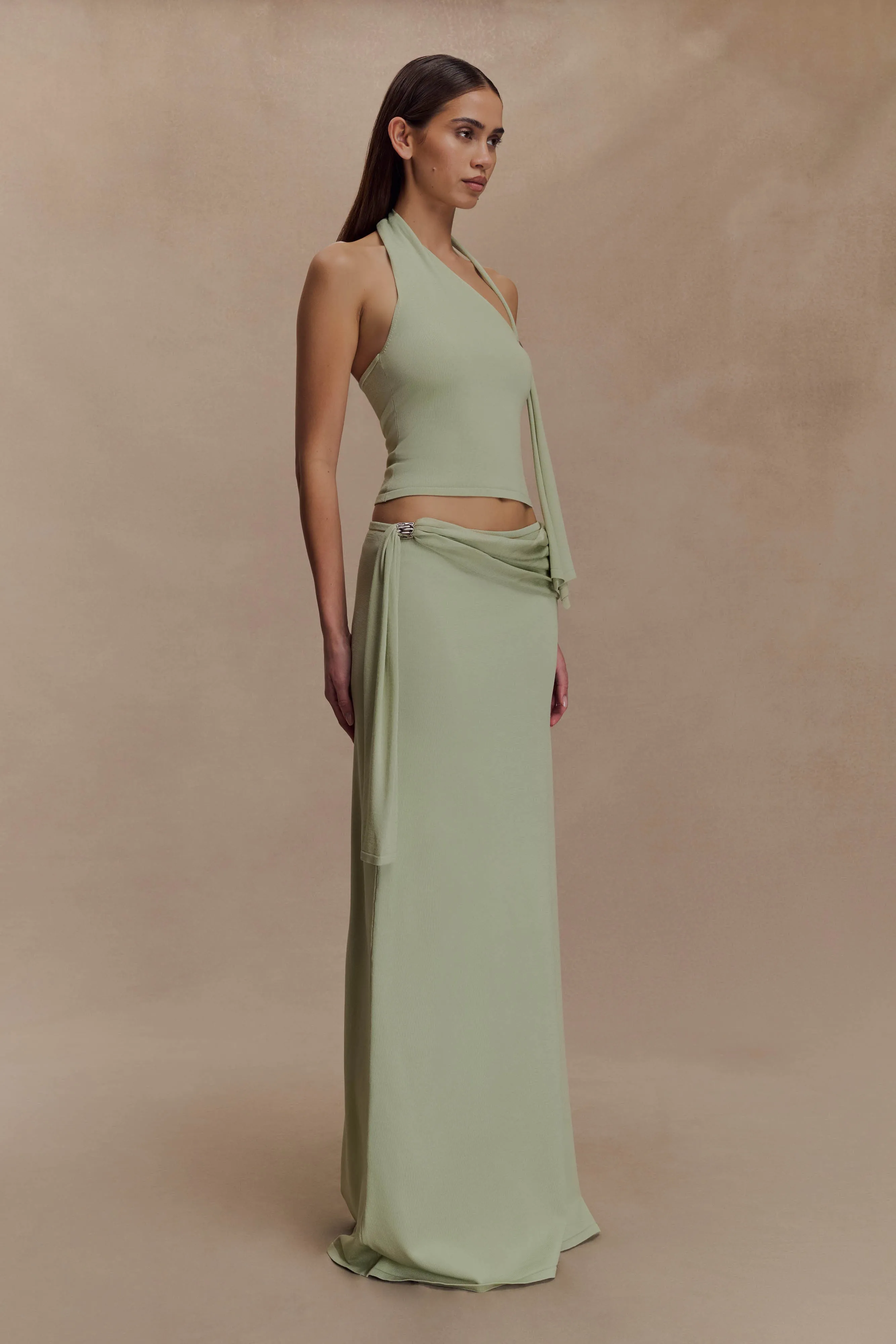 Xanthia Knit Halter Top - Pastel Green Flexible Neckline Reflective Safety Trim