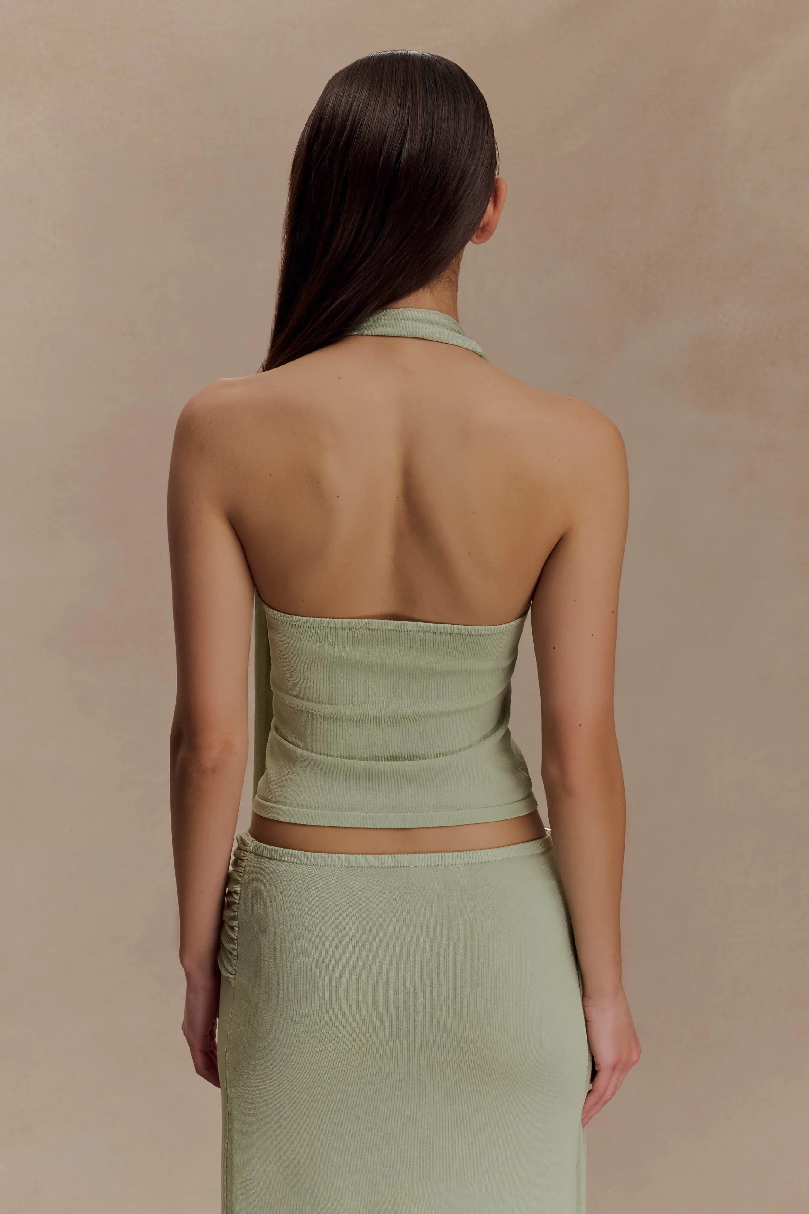 Xanthia Knit Halter Top - Pastel Green High Neckline Structure Odor Resistant Technology