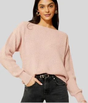 Pale Pink Boat Neck Knitted Jumper Chilly Look Knit Fashion