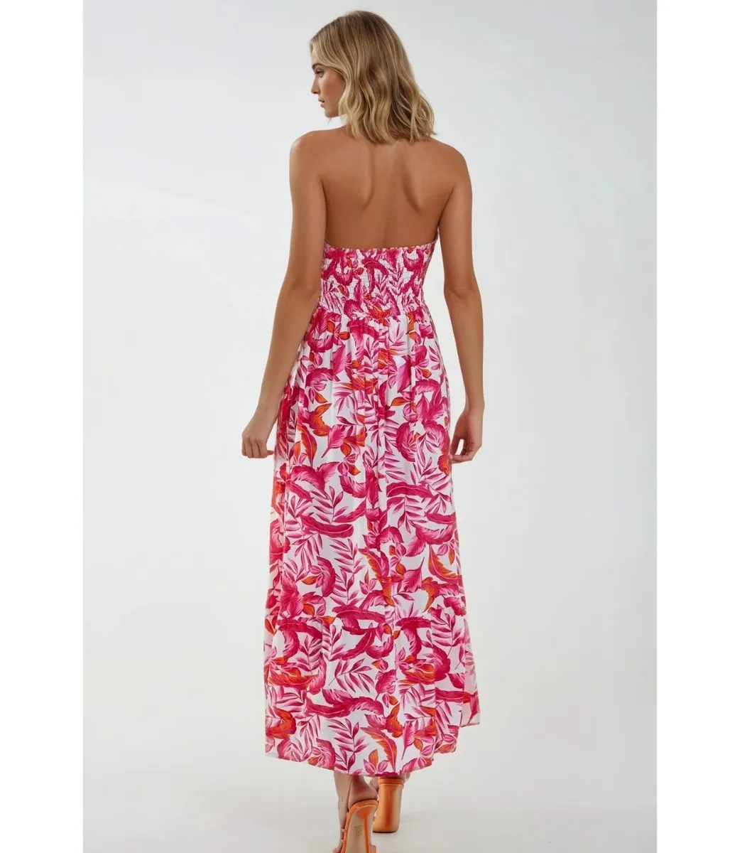 Pink Floral Halterneck Midaxi Dress Casual Chic