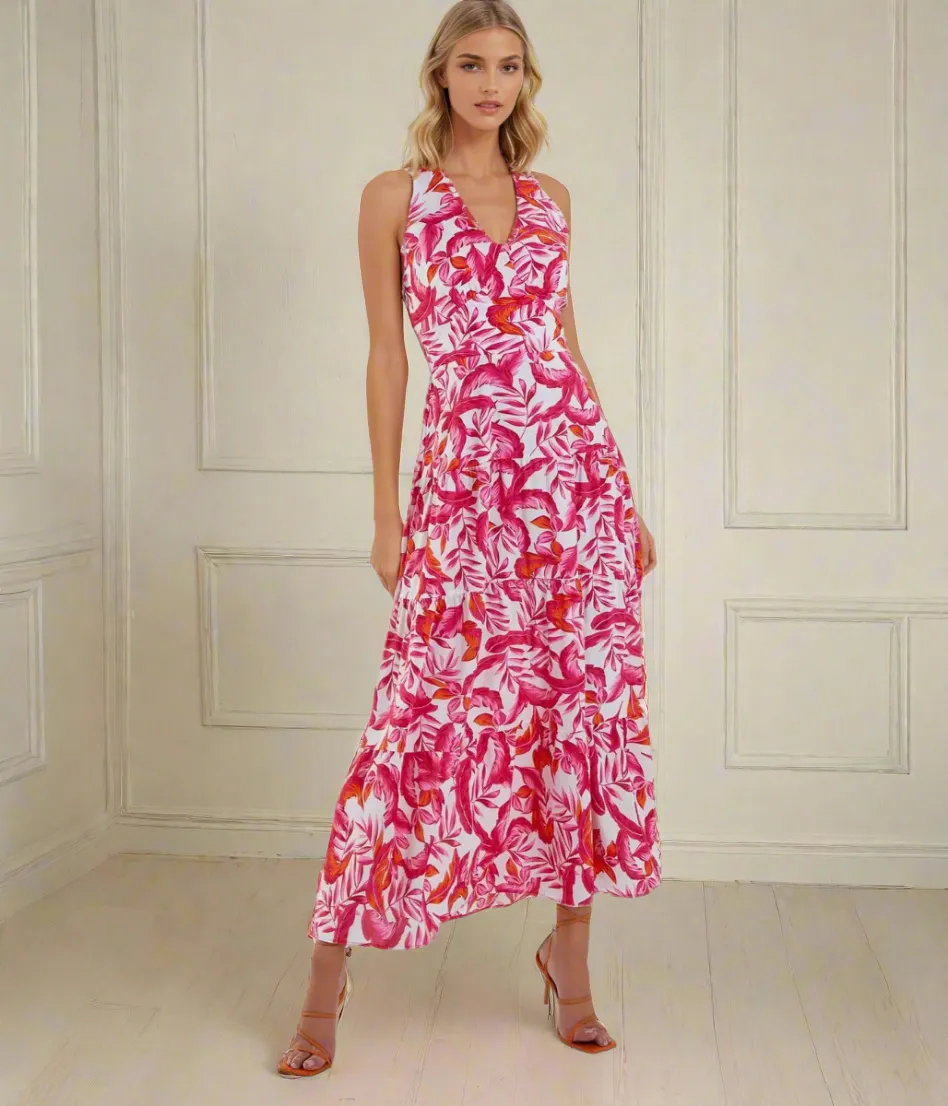 Vibrant patterned dress Pink Floral Halterneck Midaxi Dress