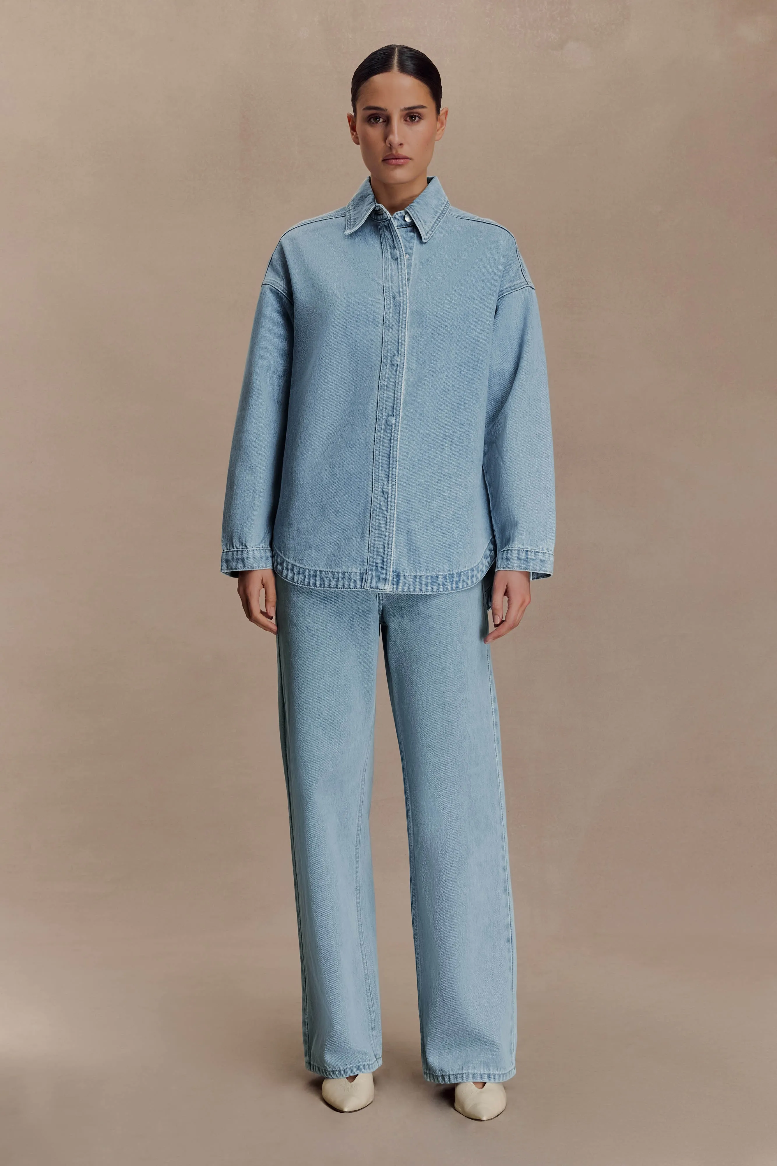 Lioda Oversized Denim Shirt - 80'S Blue Flexible Waistband MultiPanelBreathability