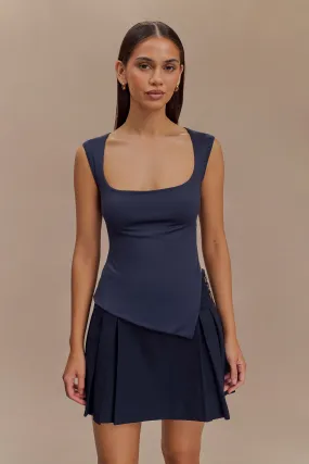 Lisette Asymmetric Recycled Nylon Top - Dark Navy YarnDyeStripe