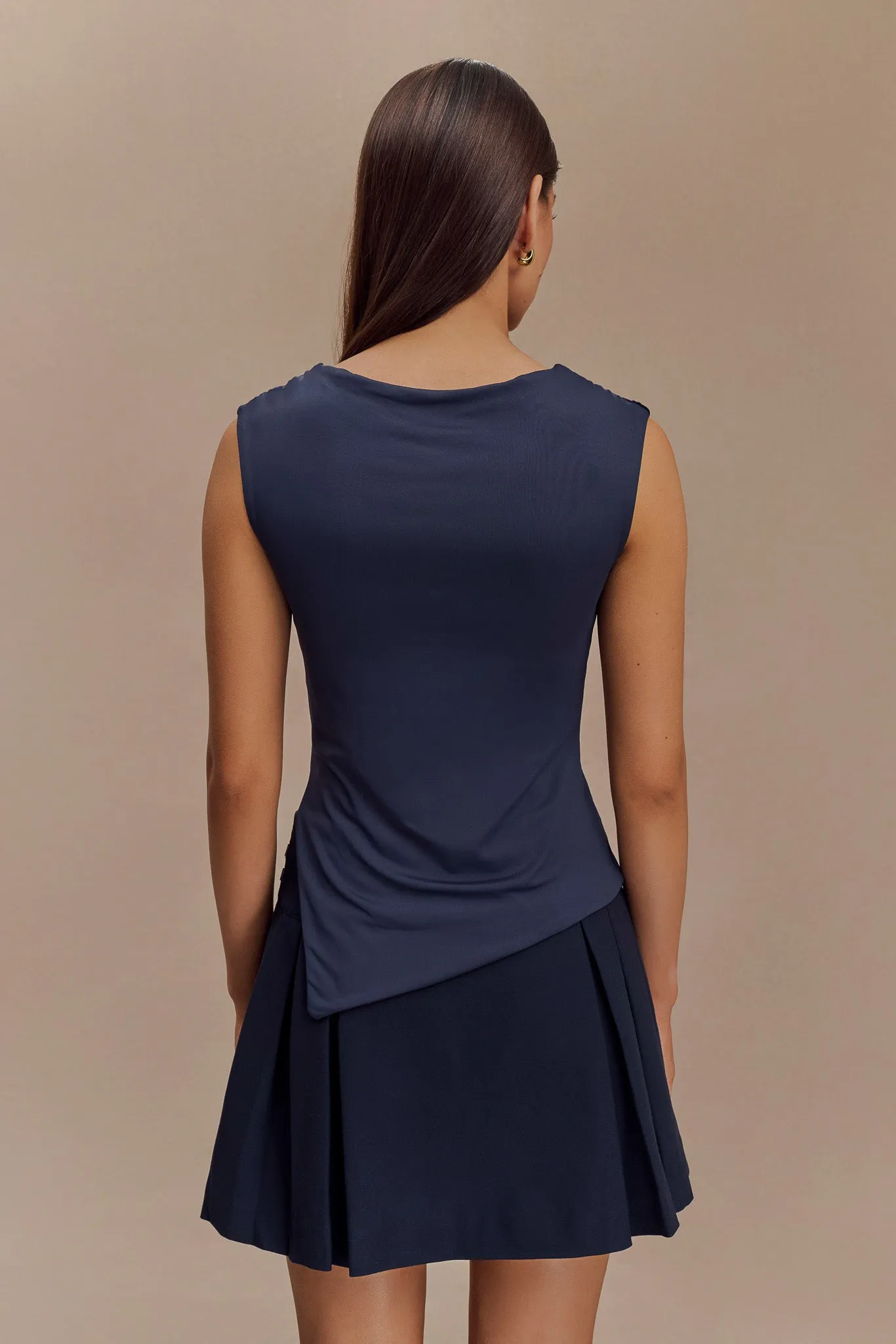 Lisette Asymmetric Recycled Nylon Top - Dark Navy AntiPilling Finish BambooBlend