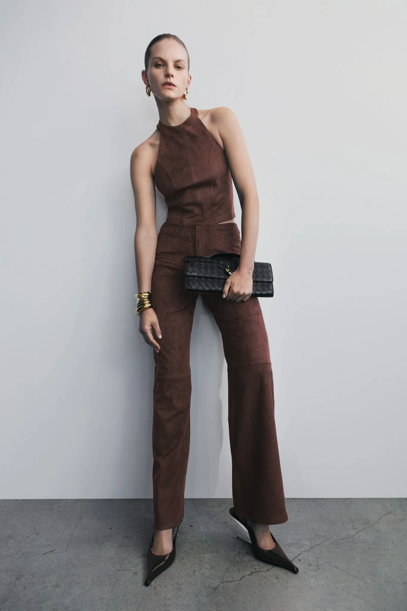 Comfortable clothing Logan Faux Suede Halter Top - Dark Chocolate