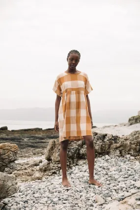 Lois-Cay Organic Cotton Dress in Ecru and Golden Tan Classic and Chic