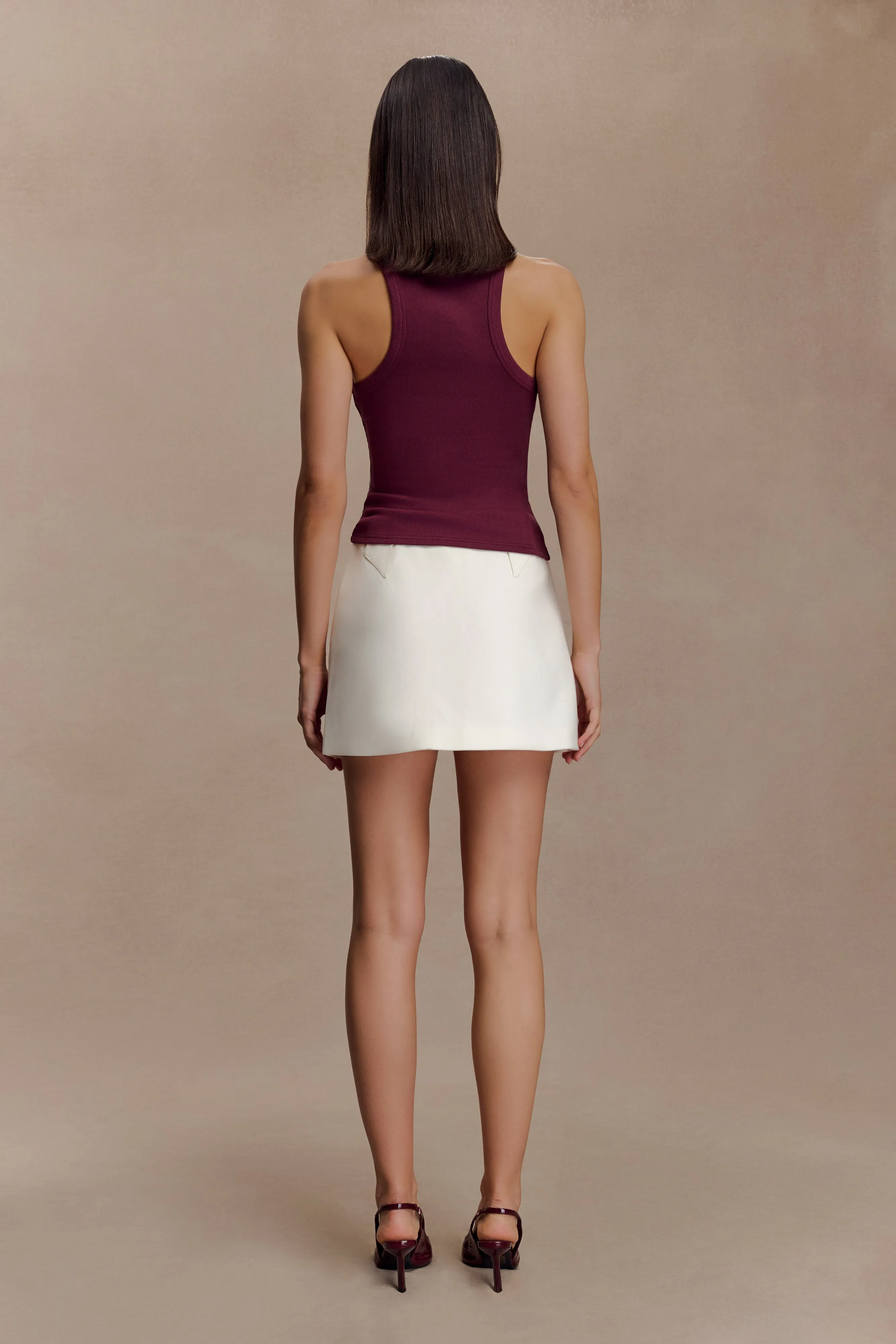 Curved Hem Design Lola Ribbed Sleeveless Top With Hardware - Burgundy