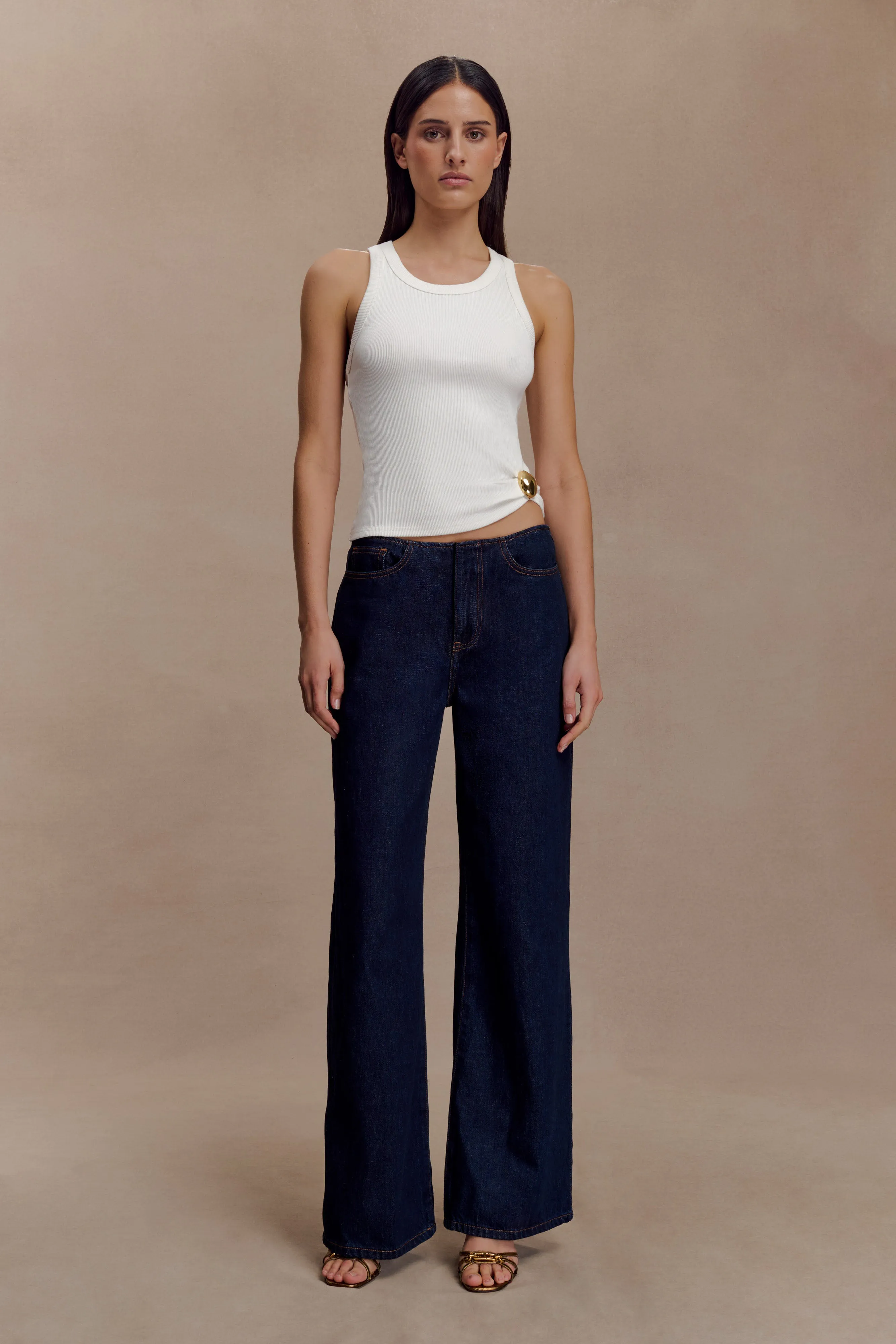 Lola Ribbed Sleeveless Top With Hardware - White UVProtection