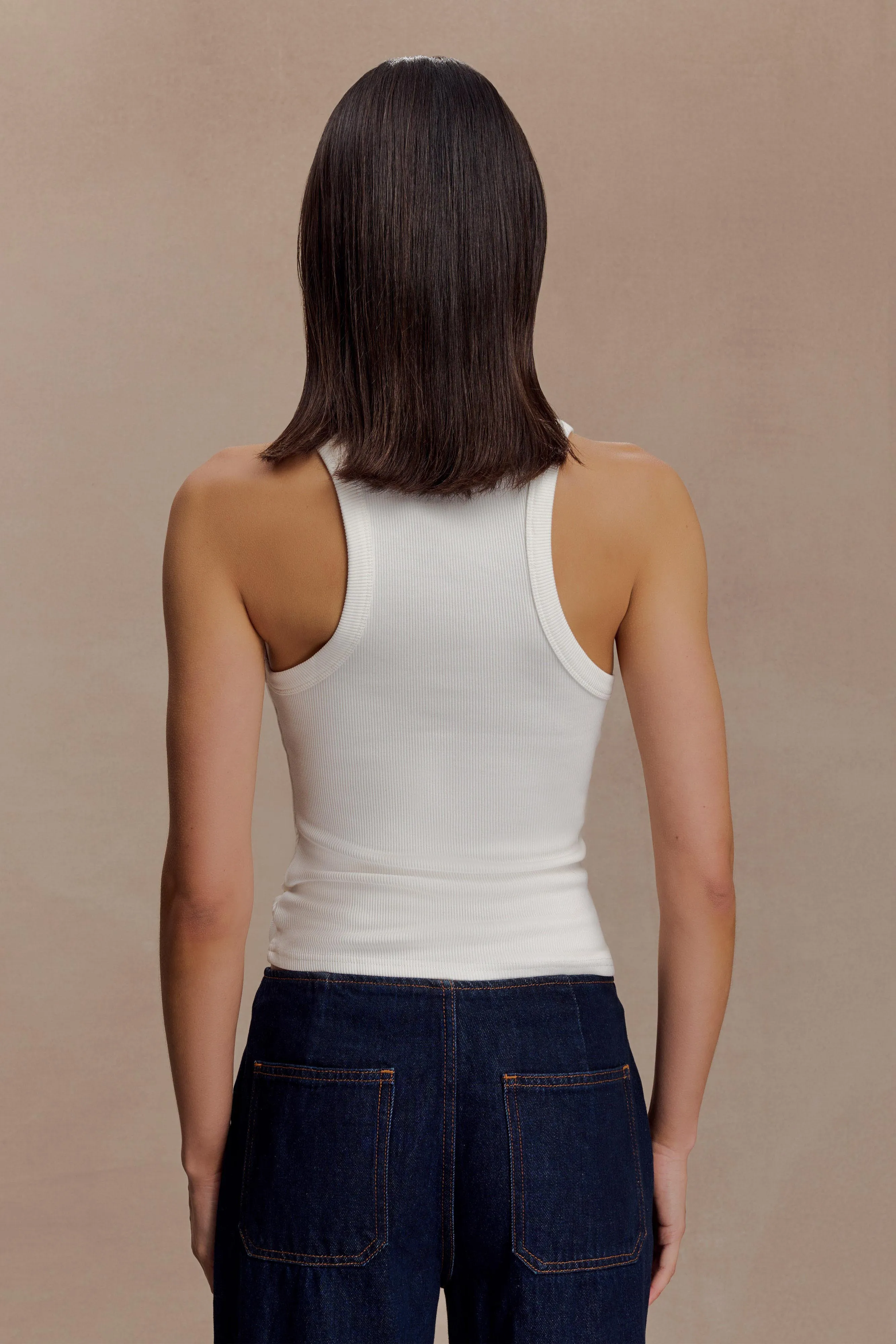 Lola Ribbed Sleeveless Top With Hardware - White Relaxed Silhouette