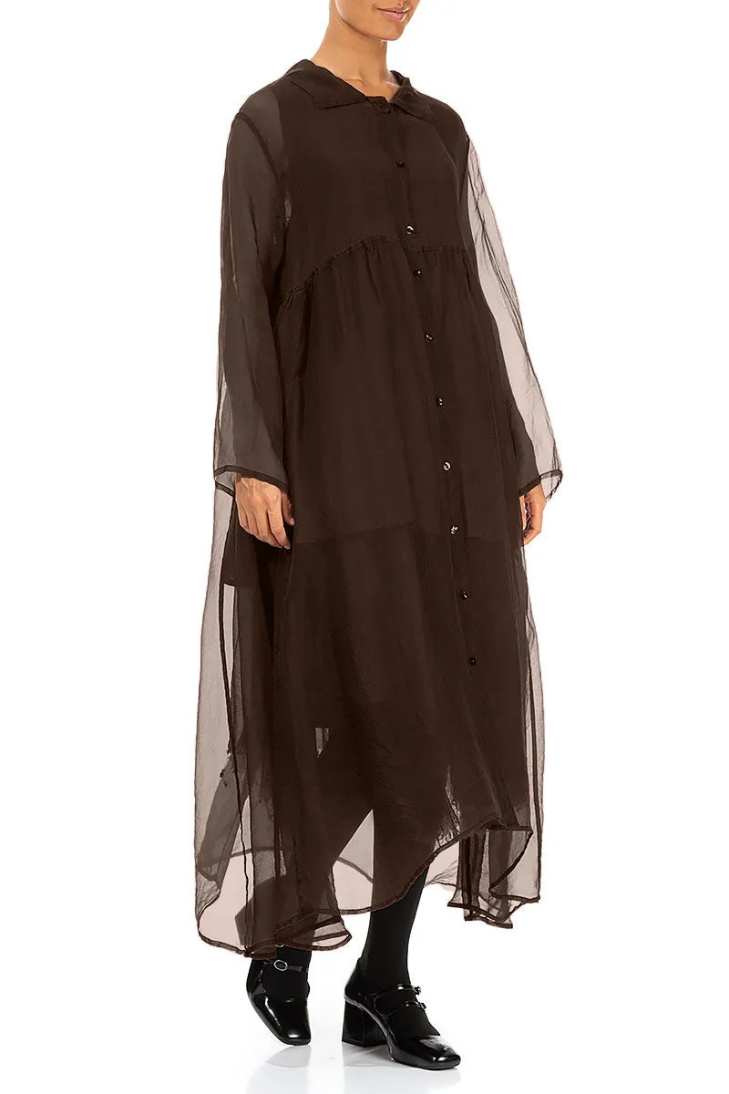 Long Aged Copper Silk Chiffon Jacket Sleek Layer Look